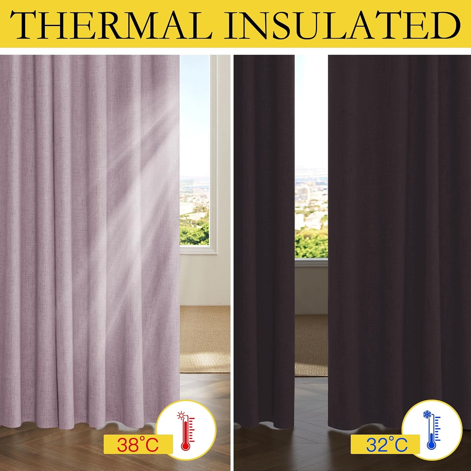 image:imageNICETOWN 100 Blackout Linen Curtains for BedroomLiving Room 90 L 2 PCsMuted Lavender