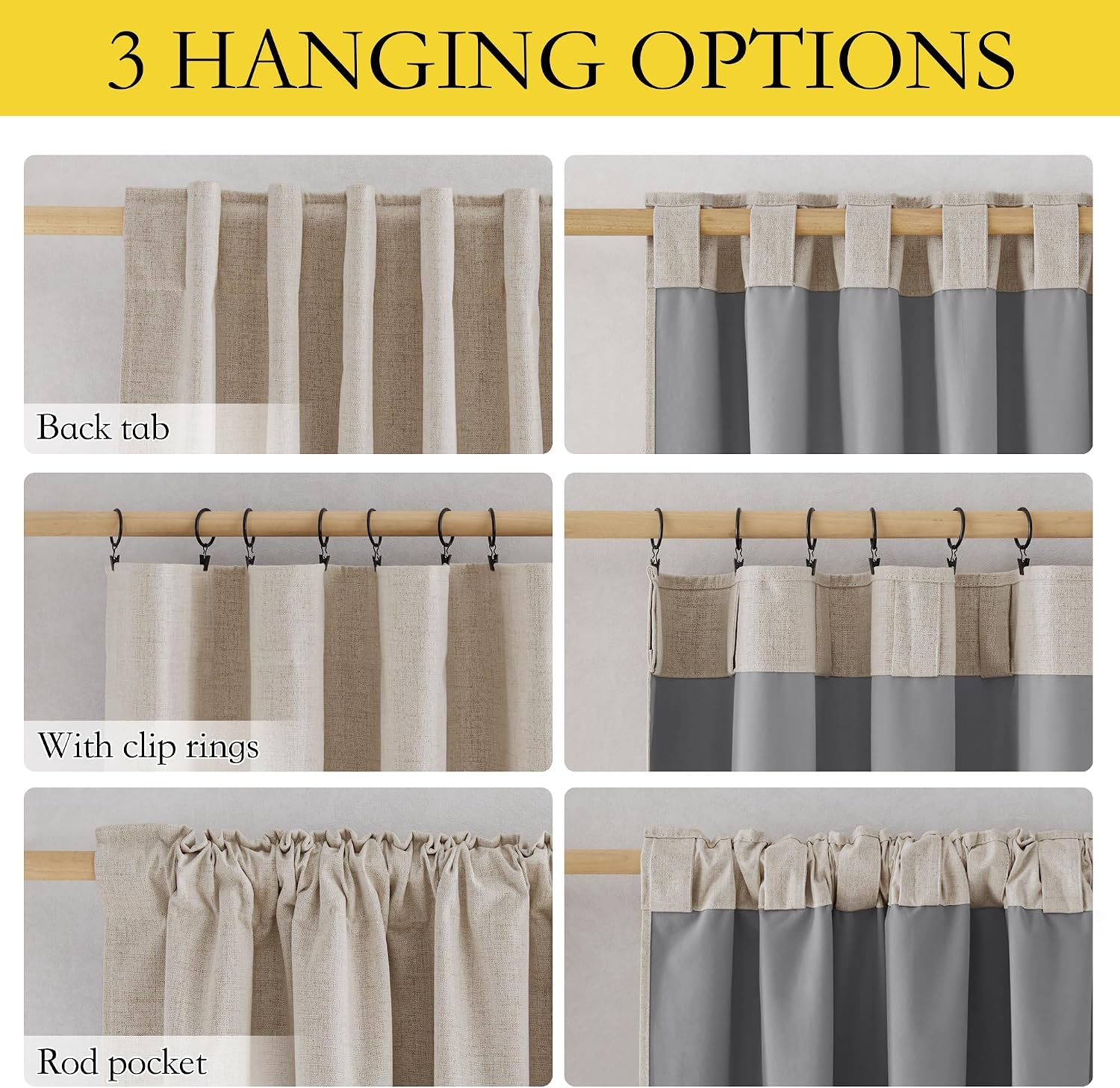 image:imageNICETOWN 100 Blackout Linen Curtains for BedroomLiving Room 90 L 2 PCsNatural