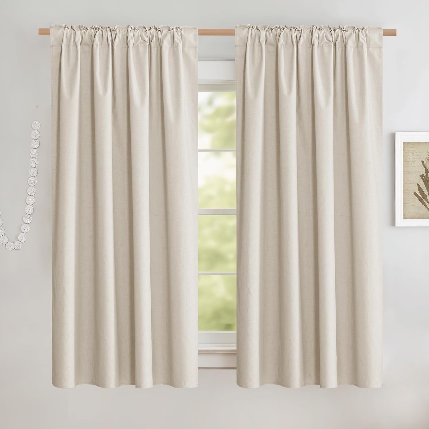 image:imageNICETOWN 100 Blackout Linen Curtains for BedroomLiving Room 90 L 2 PCsNatural
