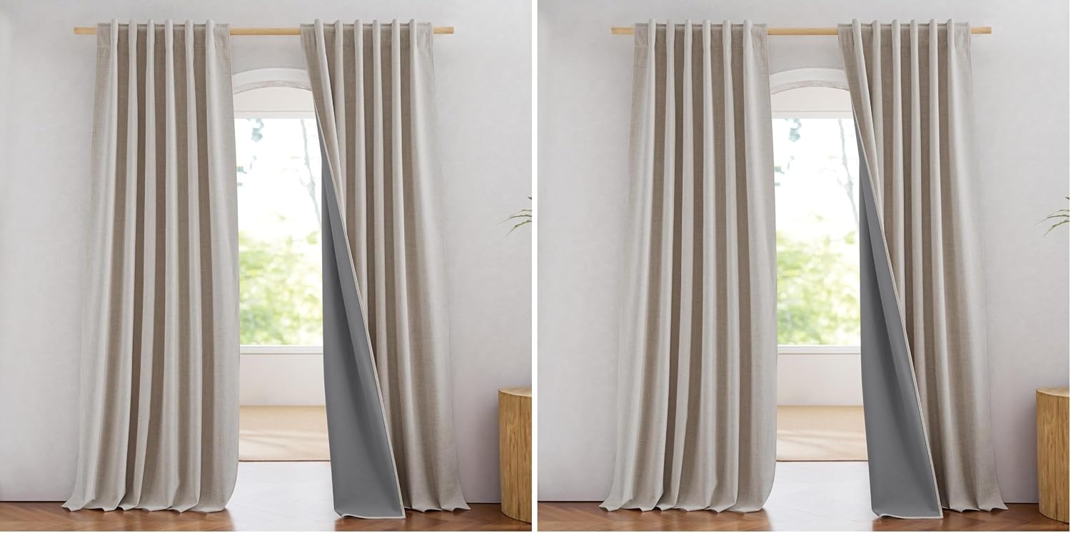 image:imageNICETOWN 100 Blackout Linen Curtains for BedroomLiving Room 90 L 2 PCsNatural