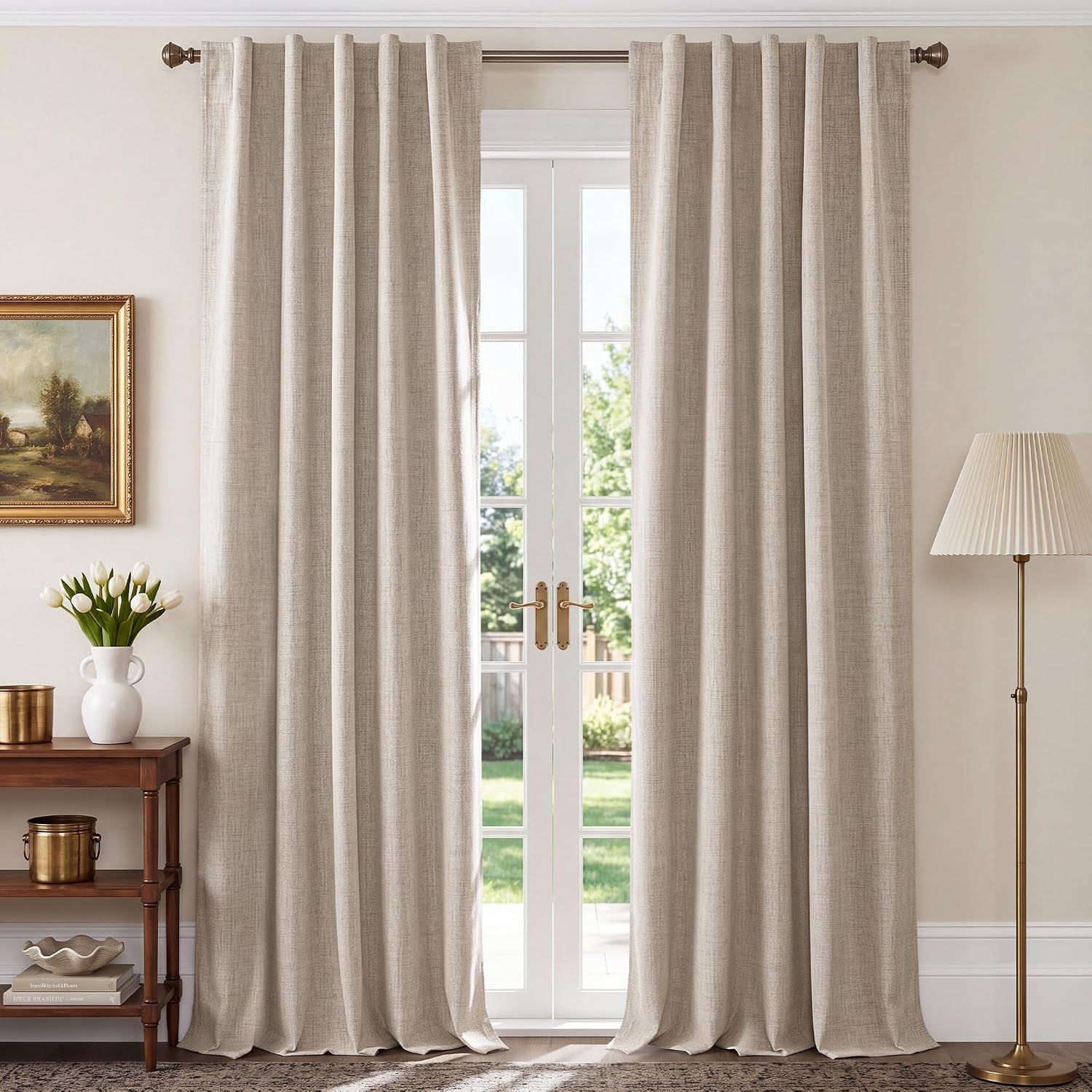 image:imageNICETOWN 100 Blackout Linen Curtains for BedroomLiving Room 90 L 2 PCsNatural