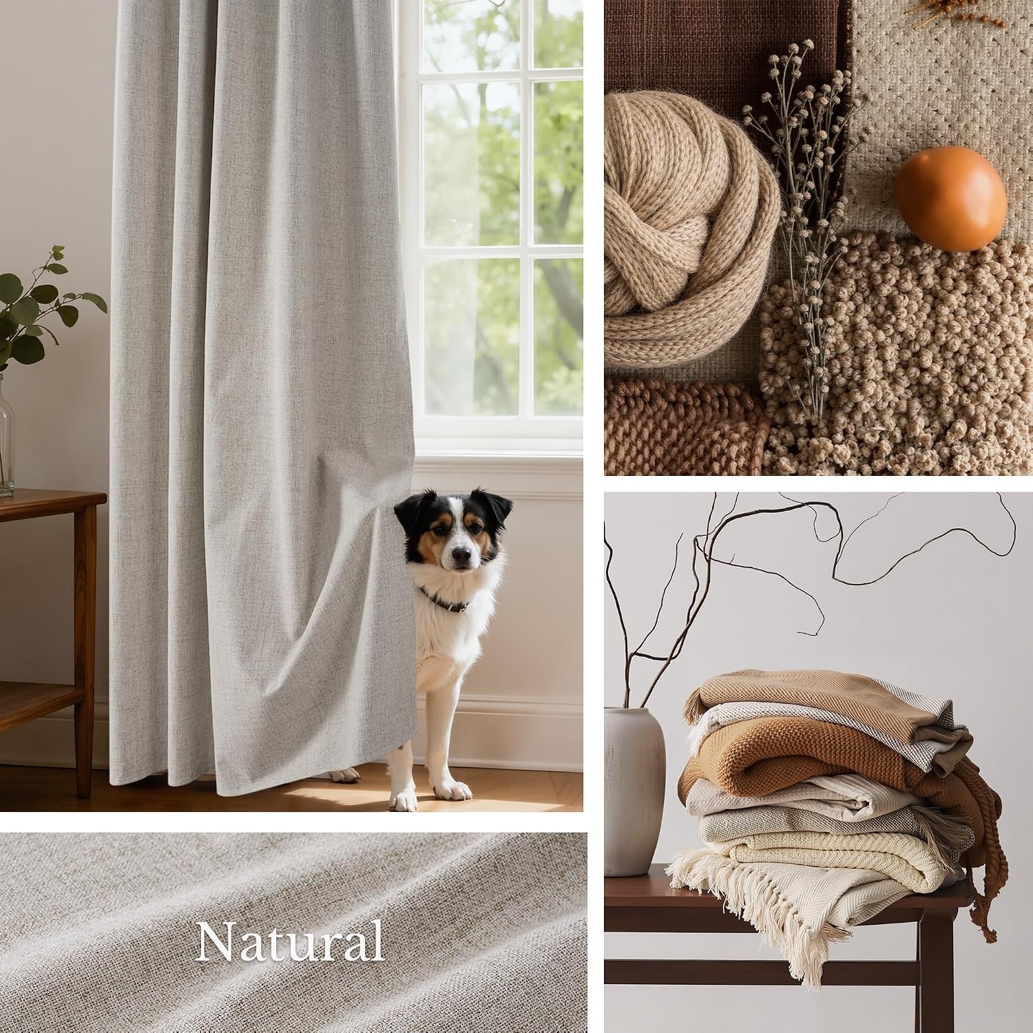 image:imageNICETOWN 100 Blackout Linen Curtains for BedroomLiving Room 90 L 2 PCsNatural