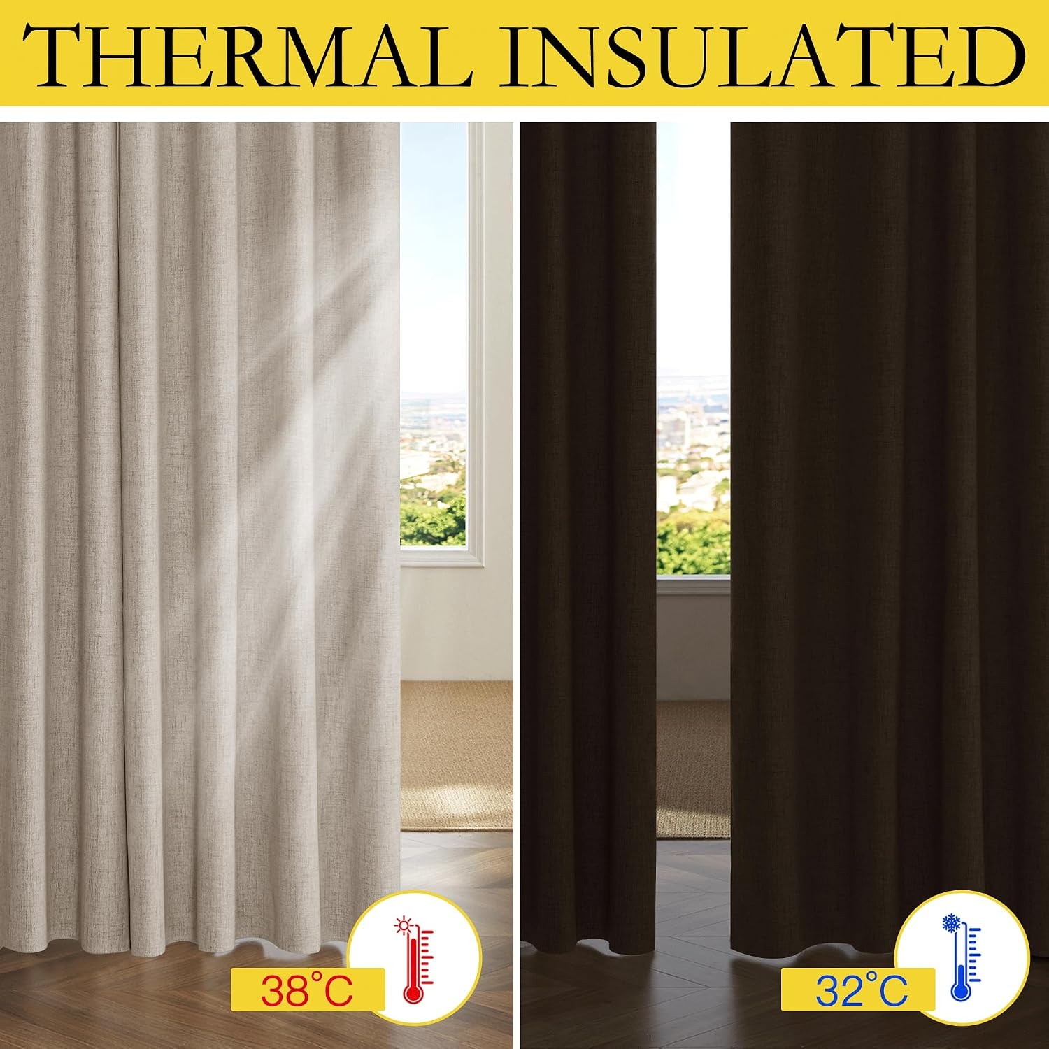 image:imageNICETOWN 100 Blackout Linen Curtains for BedroomLiving Room 90 L 2 PCsNatural