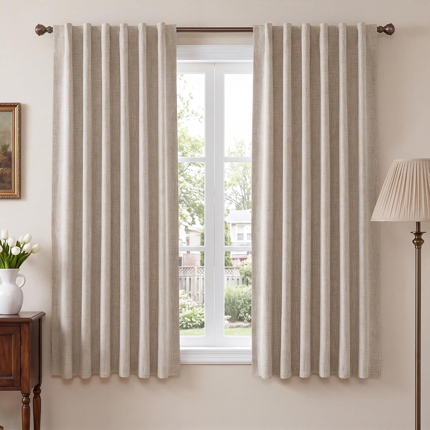 image:imageNICETOWN 100 Blackout Linen Curtains for BedroomLiving Room 90 L 2 PCsNatural