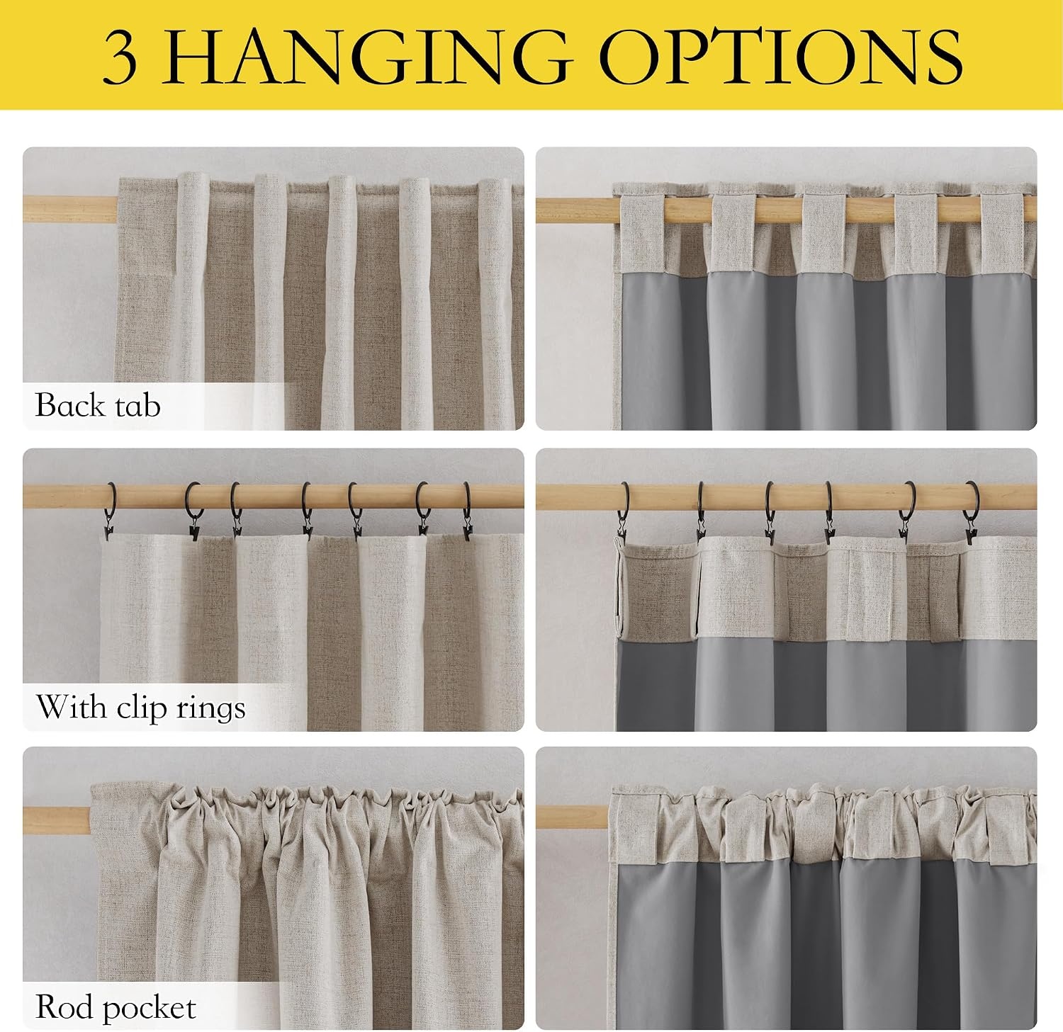 image:imageNICETOWN 100 Blackout Linen Curtains for BedroomLiving Room 90 L 2 PCsNatural