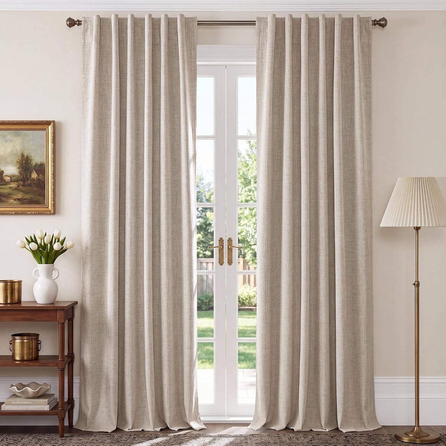 image:imageNICETOWN 100 Blackout Linen Curtains for BedroomLiving Room 90 L 2 PCsNatural
