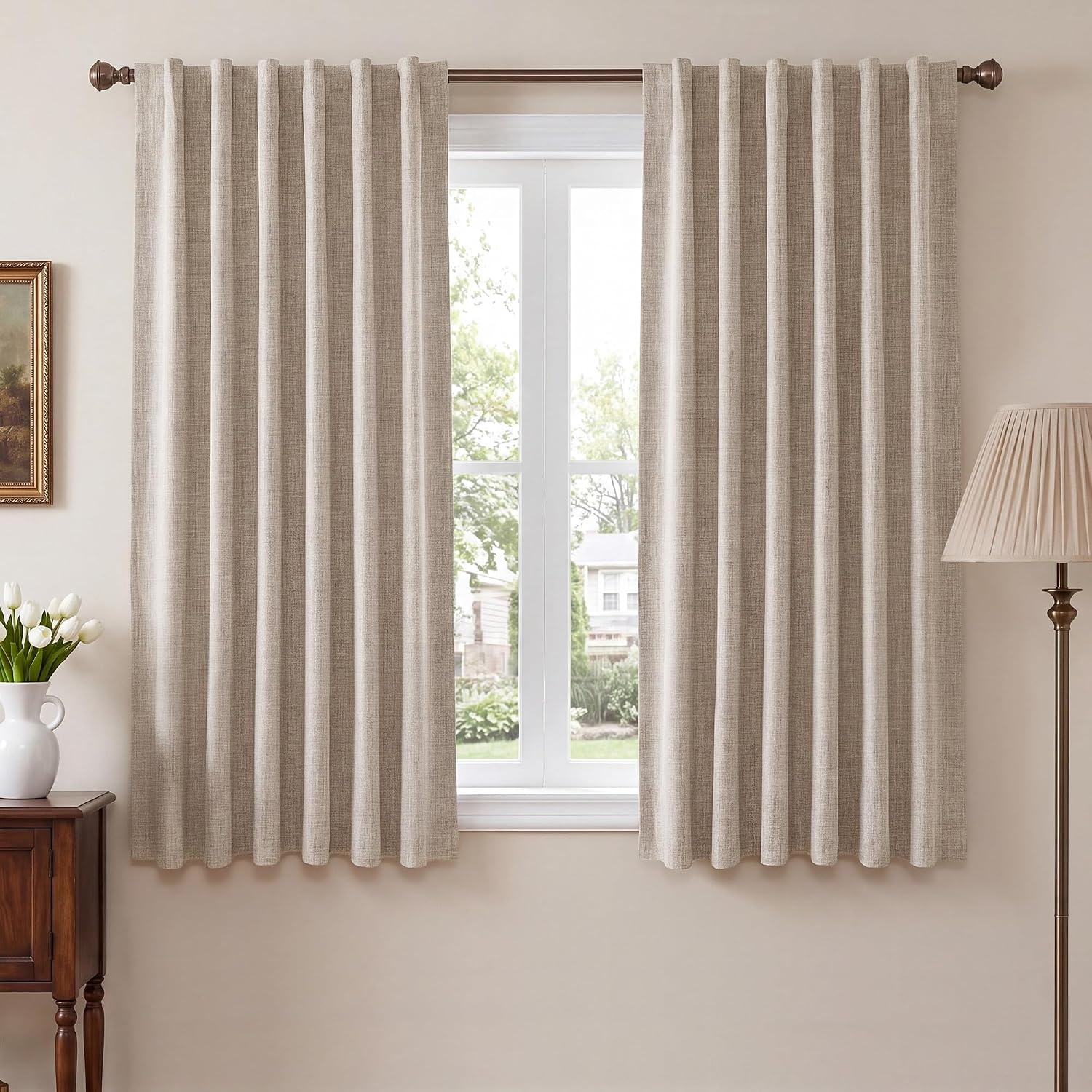 image:imageNICETOWN 100 Blackout Linen Curtains for BedroomLiving Room 90 L 2 PCsNatural