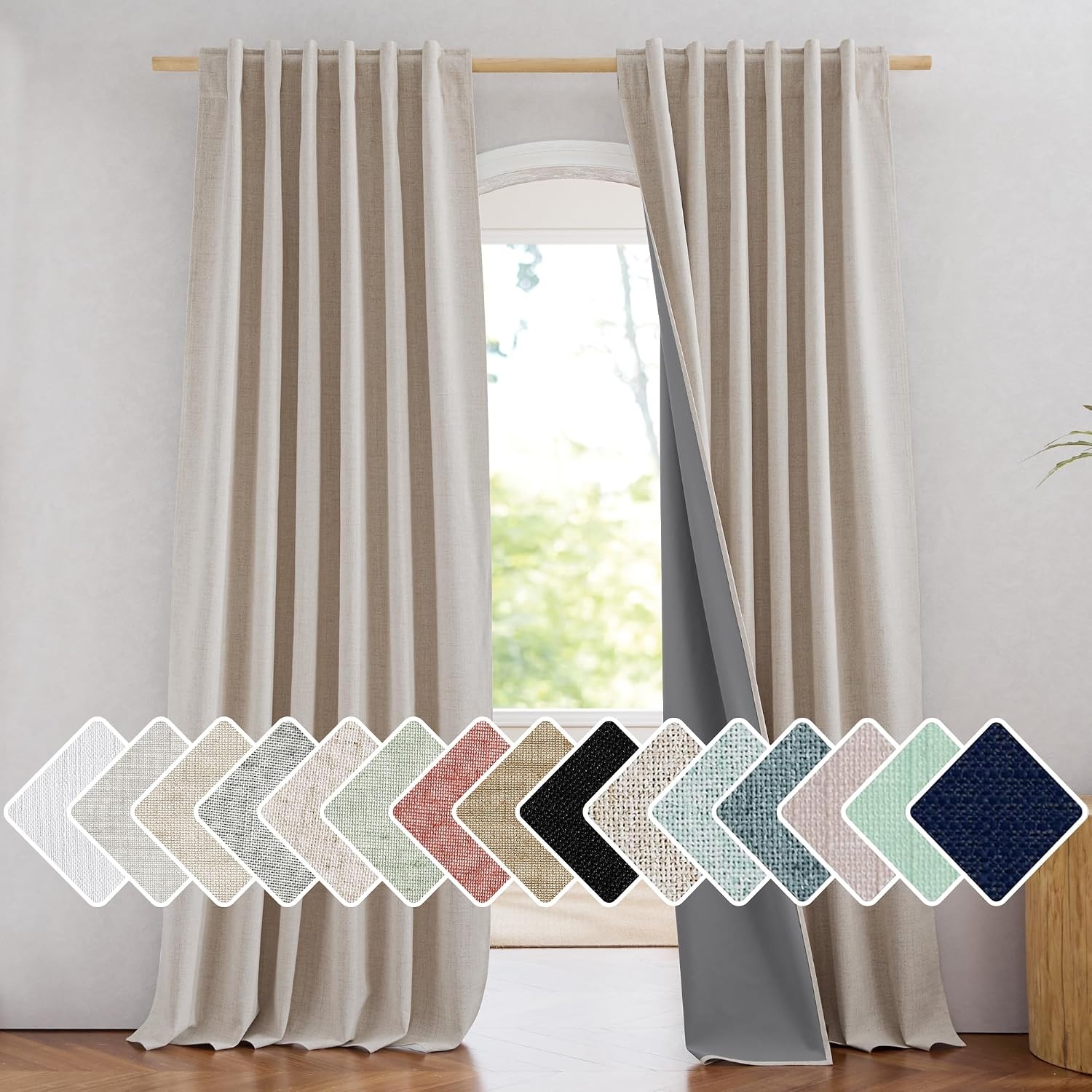 image:imageNICETOWN 100 Blackout Linen Curtains for BedroomLiving Room 90 L 2 PCsNatural