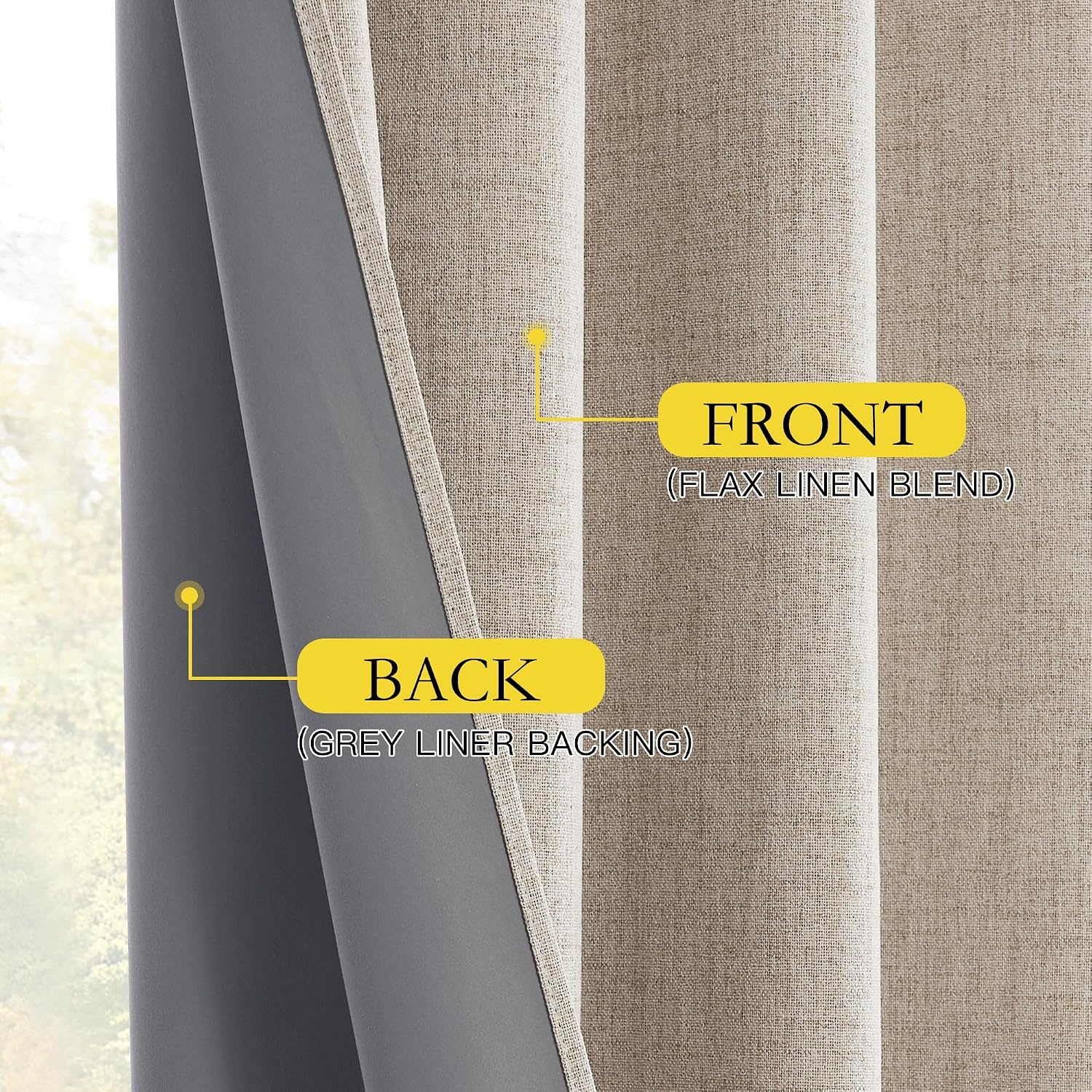image:imageNICETOWN 100 Blackout Linen Curtains for BedroomLiving Room 90 L 2 PCsNatural