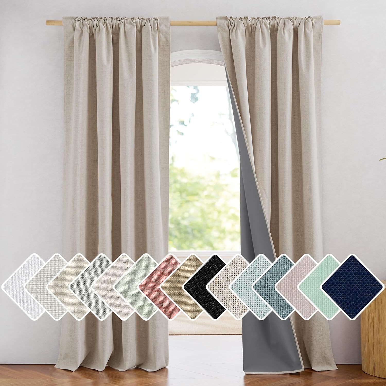 image:imageNICETOWN 100 Blackout Linen Curtains for BedroomLiving Room 90 L 2 PCsNatural