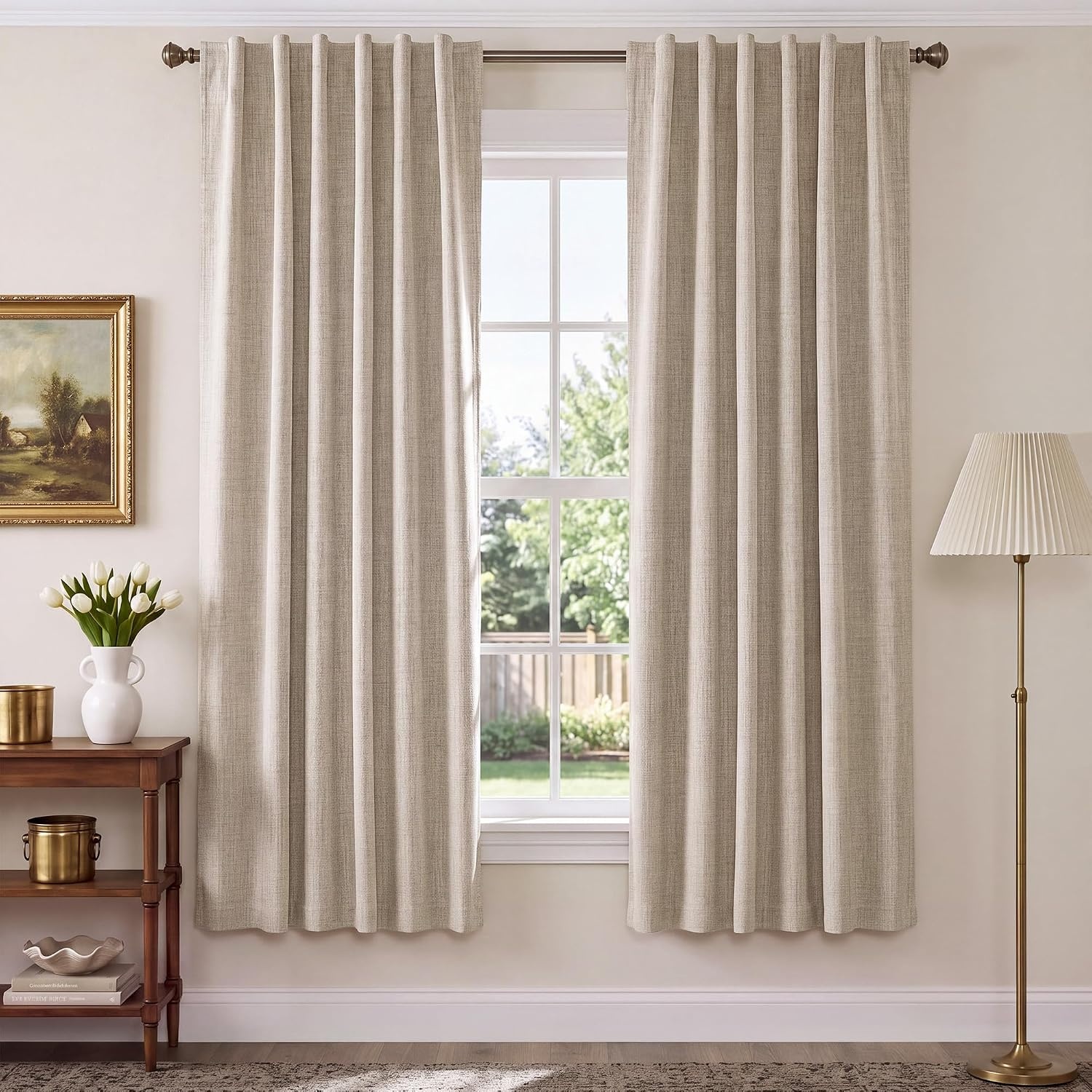 image:imageNICETOWN 100 Blackout Linen Curtains for BedroomLiving Room 90 L 2 PCsNatural