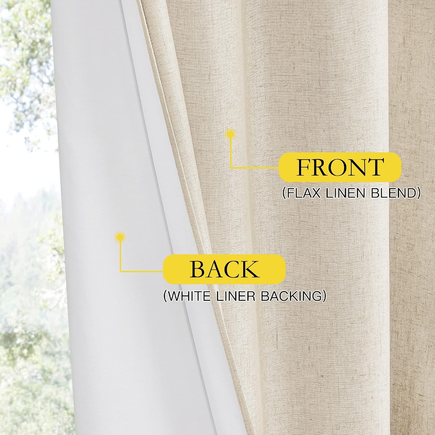 image:imageNICETOWN 100 Blackout Linen Curtains for BedroomLiving Room 90 L 2 PCsNatural