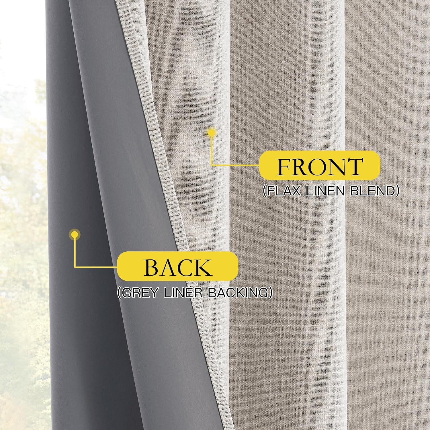 image:imageNICETOWN 100 Blackout Linen Curtains for BedroomLiving Room 90 L 2 PCsNatural Birch