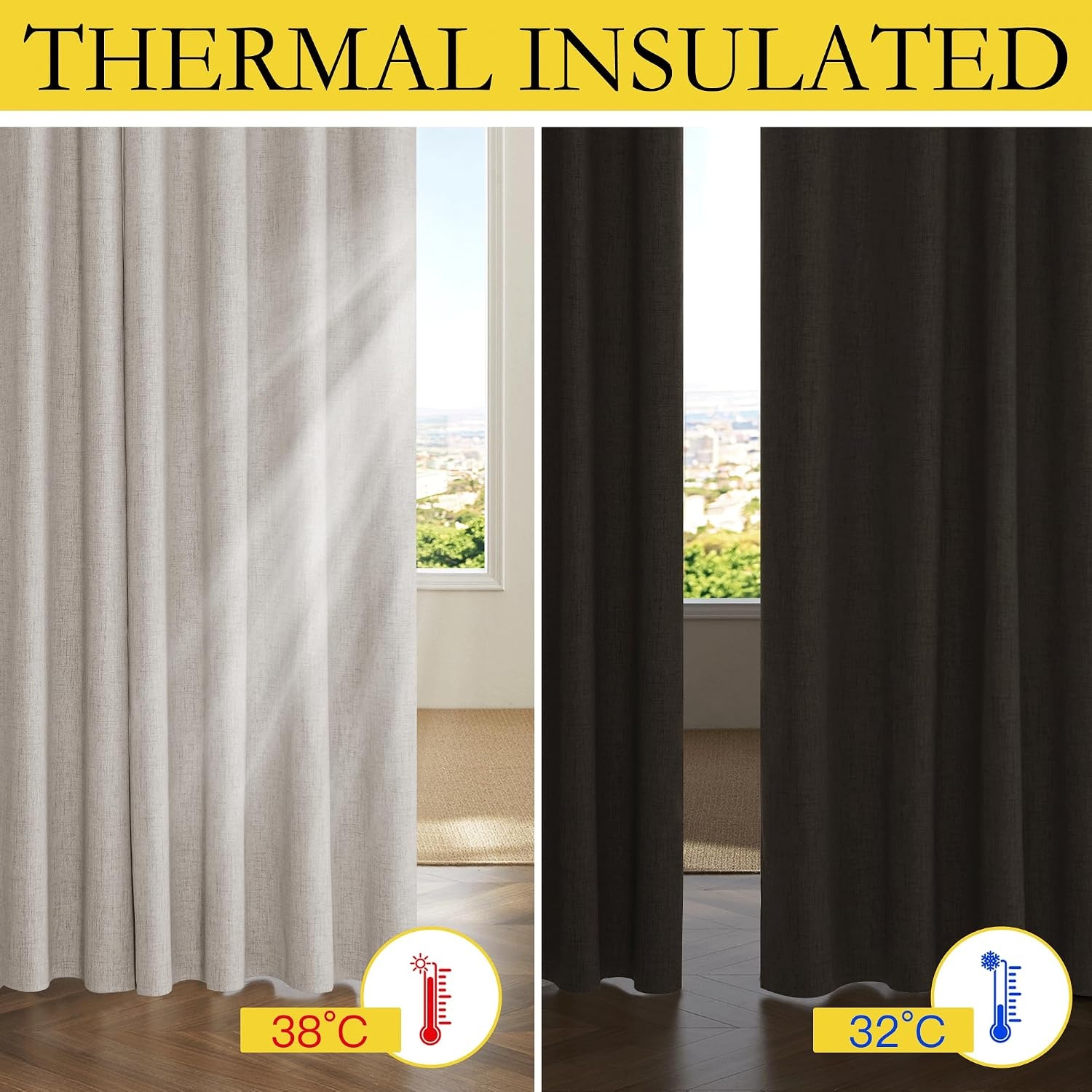 image:imageNICETOWN 100 Blackout Linen Curtains for BedroomLiving Room 90 L 2 PCsNatural Birch