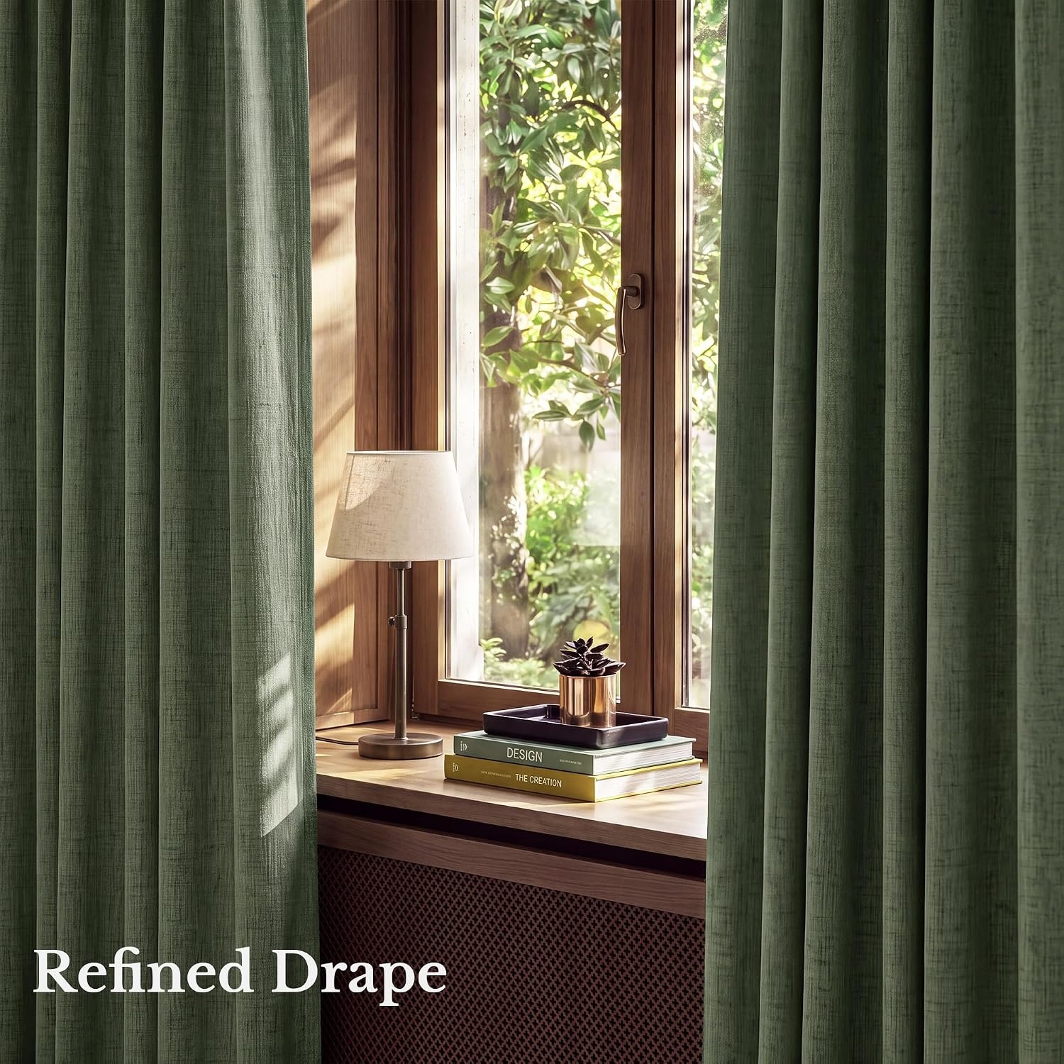 image:imageNICETOWN 100 Blackout Linen Curtains for BedroomLiving Room 90 L 2 PCsOlive Green
