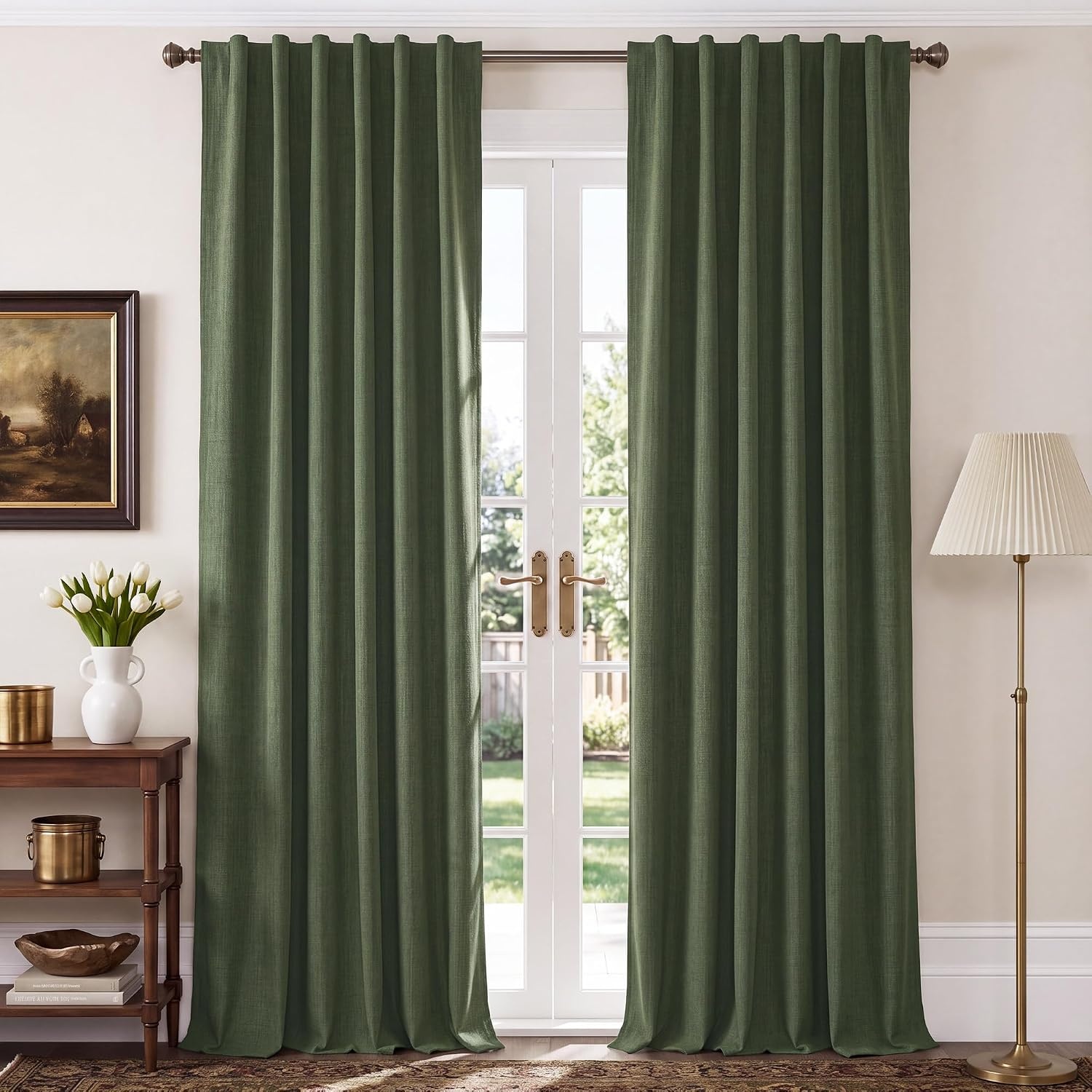 image:imageNICETOWN 100 Blackout Linen Curtains for BedroomLiving Room 90 L 2 PCsOlive Green