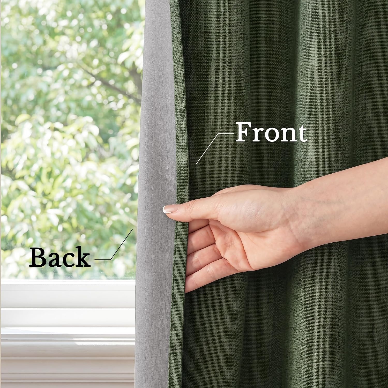 image:imageNICETOWN 100 Blackout Linen Curtains for BedroomLiving Room 90 L 2 PCsOlive Green