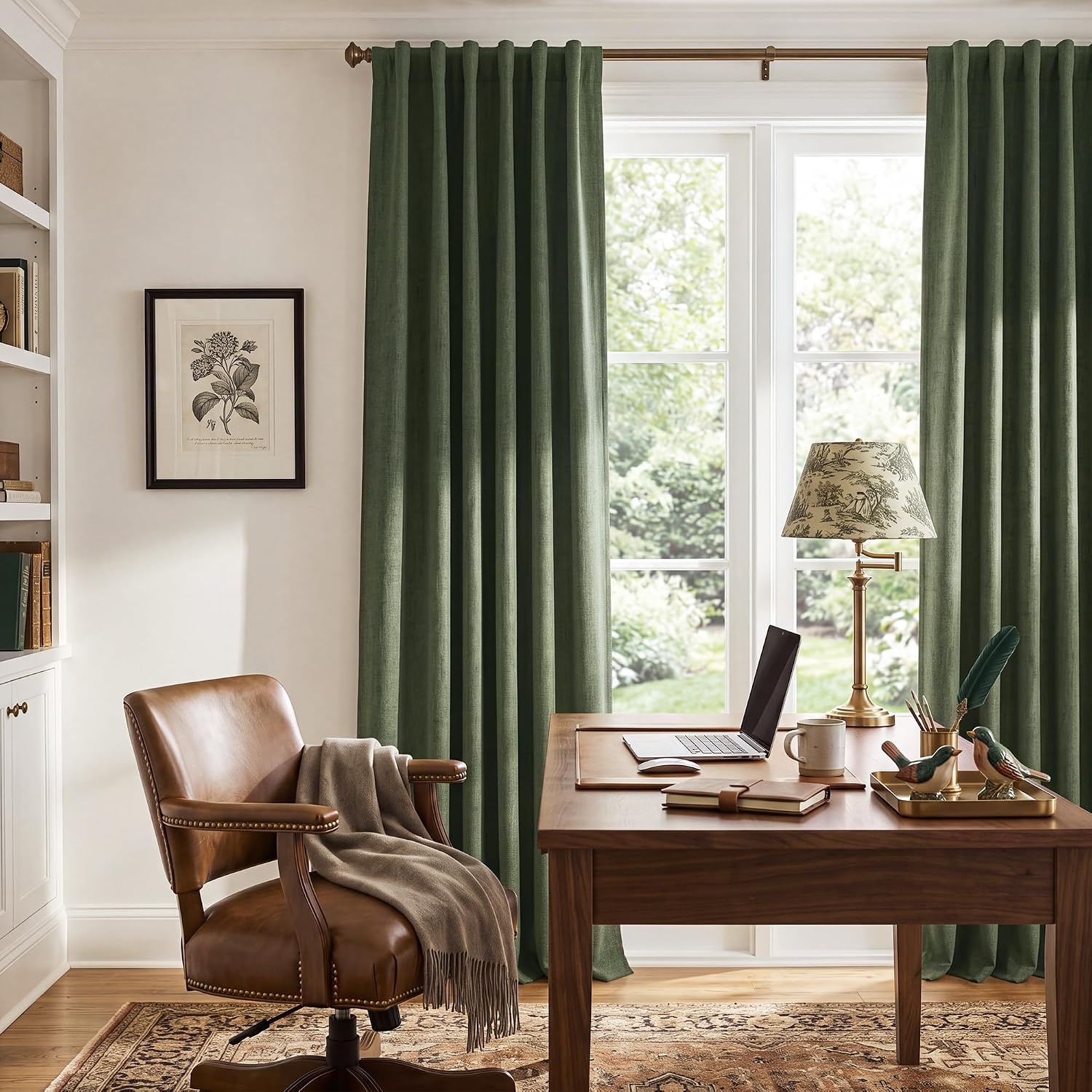 image:imageNICETOWN 100 Blackout Linen Curtains for BedroomLiving Room 90 L 2 PCsOlive Green