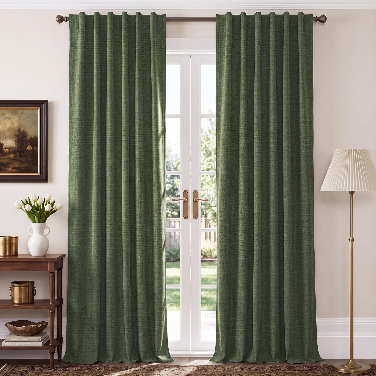 image:imageNICETOWN 100 Blackout Linen Curtains for BedroomLiving Room 90 L 2 PCsOlive Green
