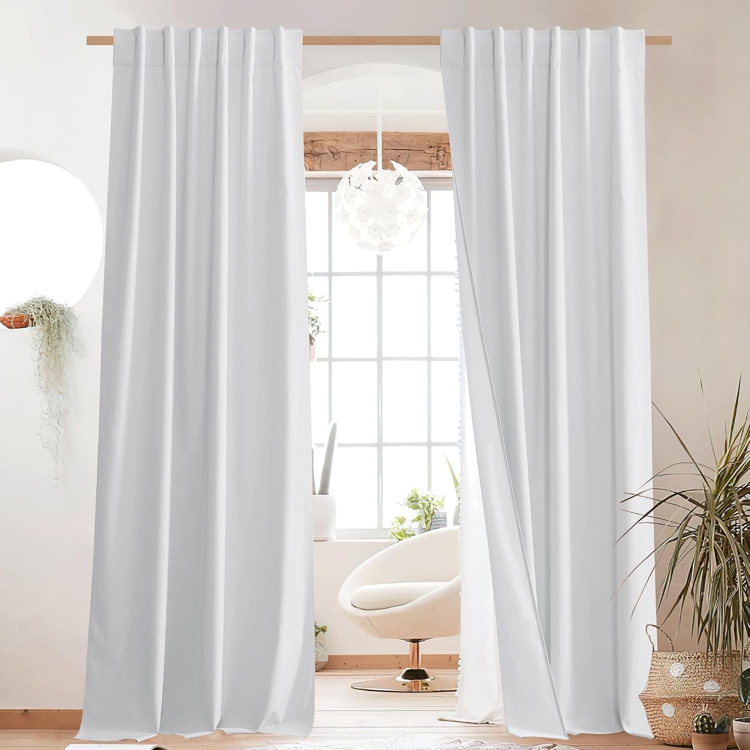 image:imageNICETOWN 100 Blackout Linen Curtains for BedroomLiving Room 90 L 2 PCsPure White
