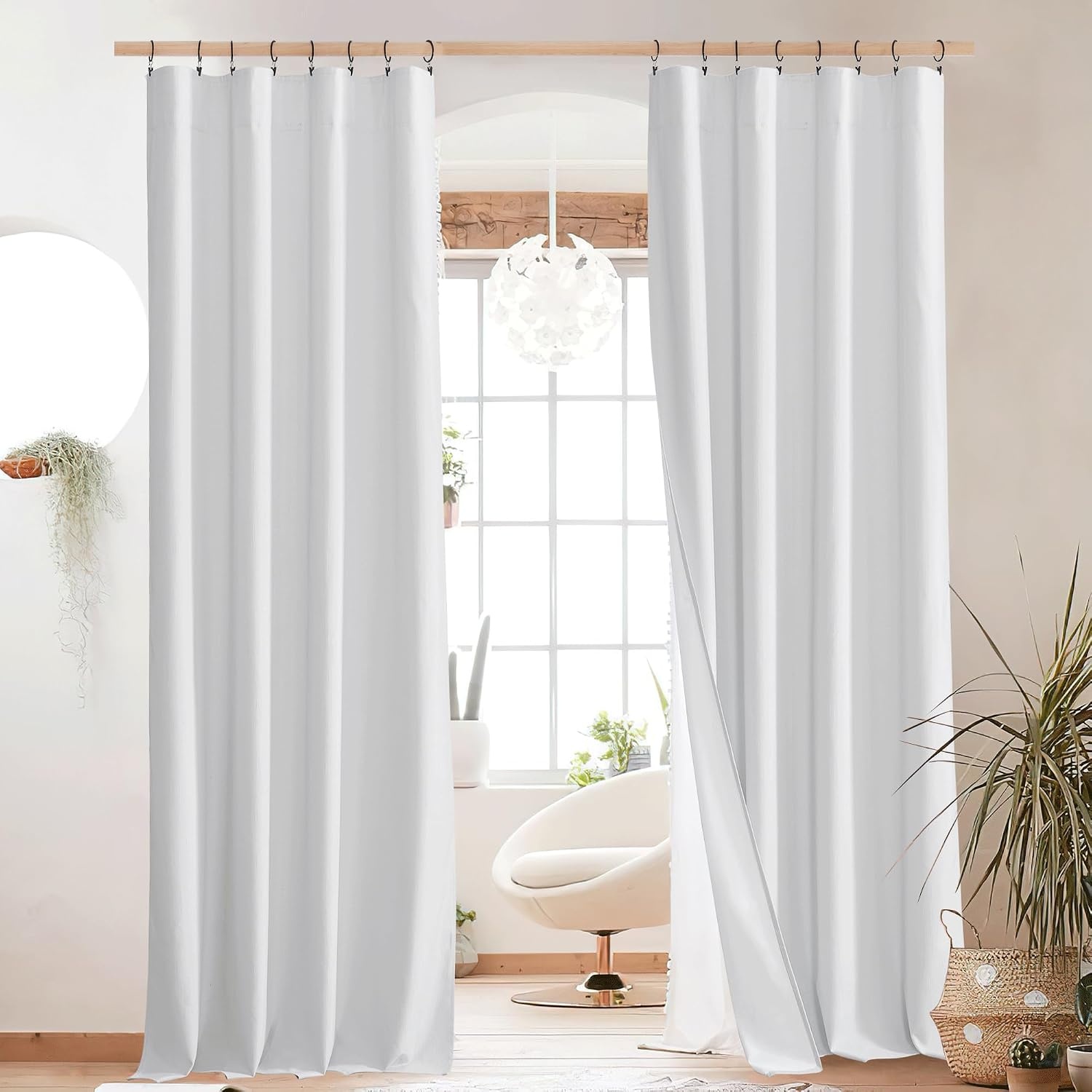 image:imageNICETOWN 100 Blackout Linen Curtains for BedroomLiving Room 90 L 2 PCsPure White