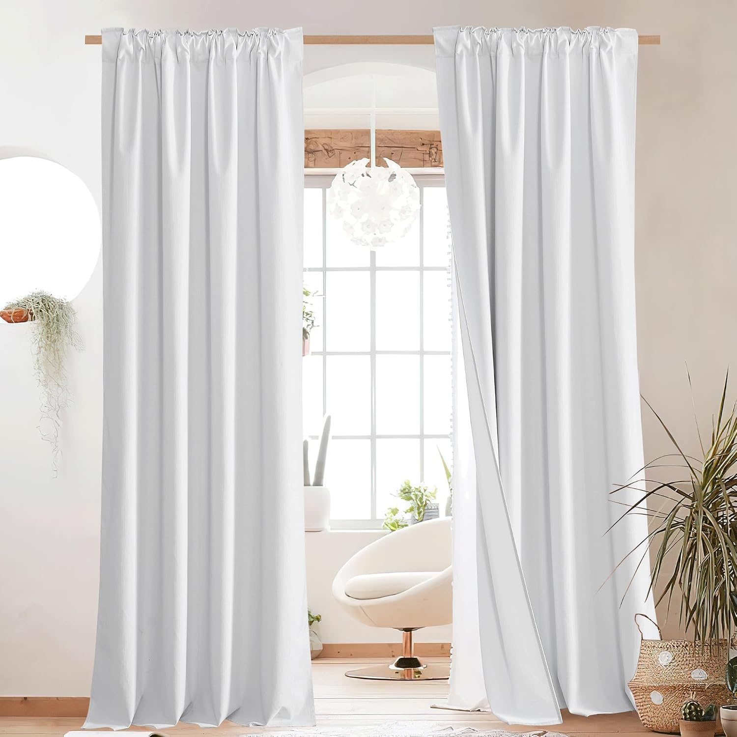 image:imageNICETOWN 100 Blackout Linen Curtains for BedroomLiving Room 90 L 2 PCsPure White