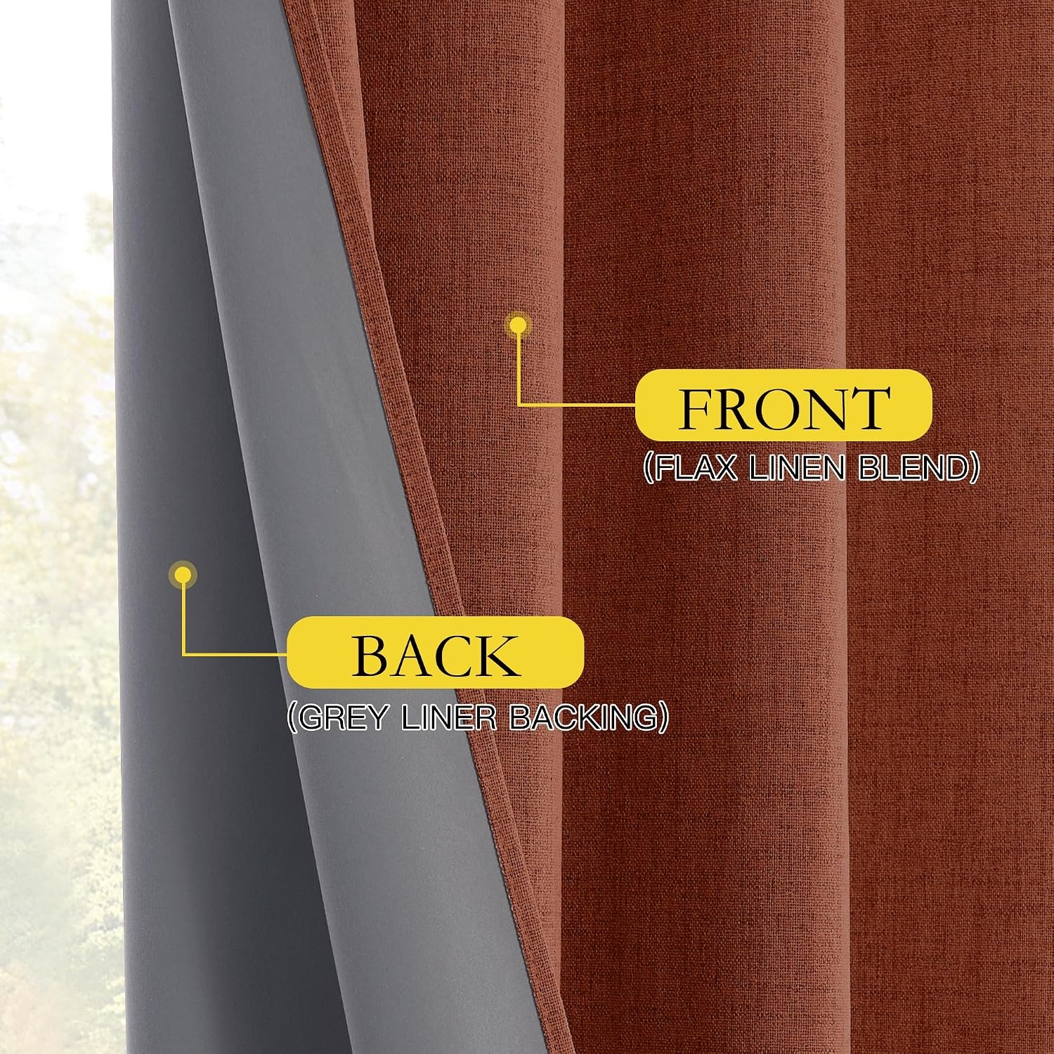 image:imageNICETOWN 100 Blackout Linen Curtains for BedroomLiving Room 90 L 2 PCsRust Orange