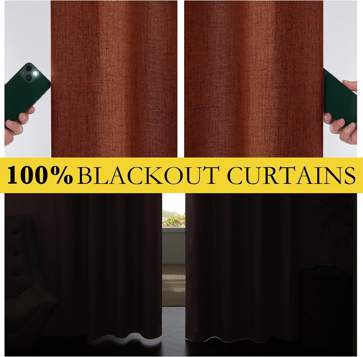 image:imageNICETOWN 100 Blackout Linen Curtains for BedroomLiving Room 90 L 2 PCsRust Orange