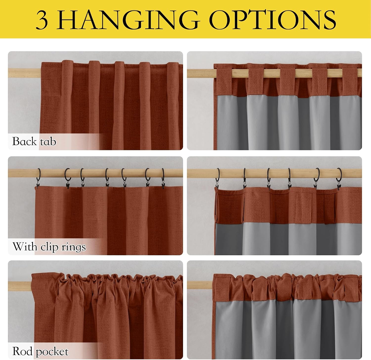 image:imageNICETOWN 100 Blackout Linen Curtains for BedroomLiving Room 90 L 2 PCsRust Orange
