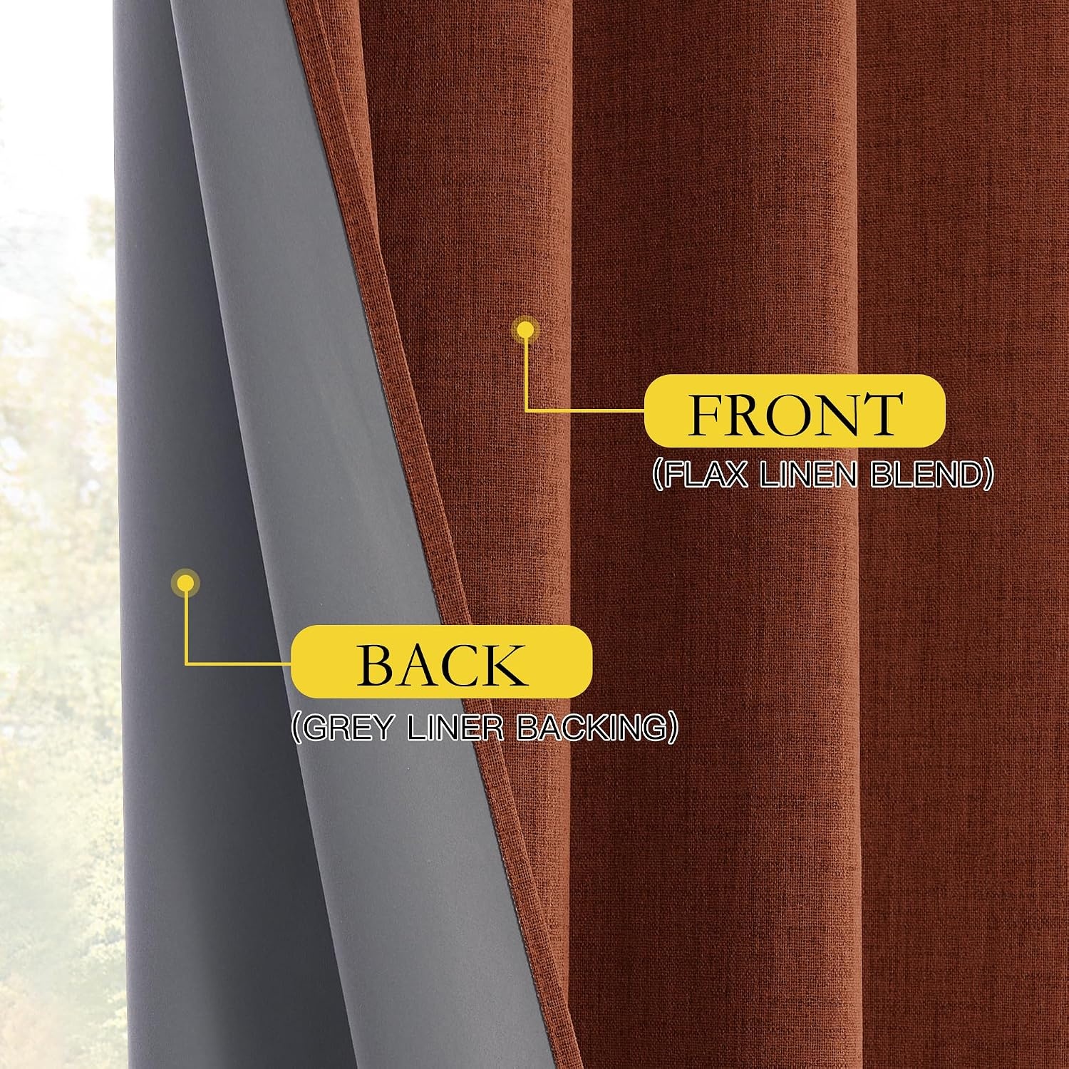 image:imageNICETOWN 100 Blackout Linen Curtains for BedroomLiving Room 90 L 2 PCsRust Orange