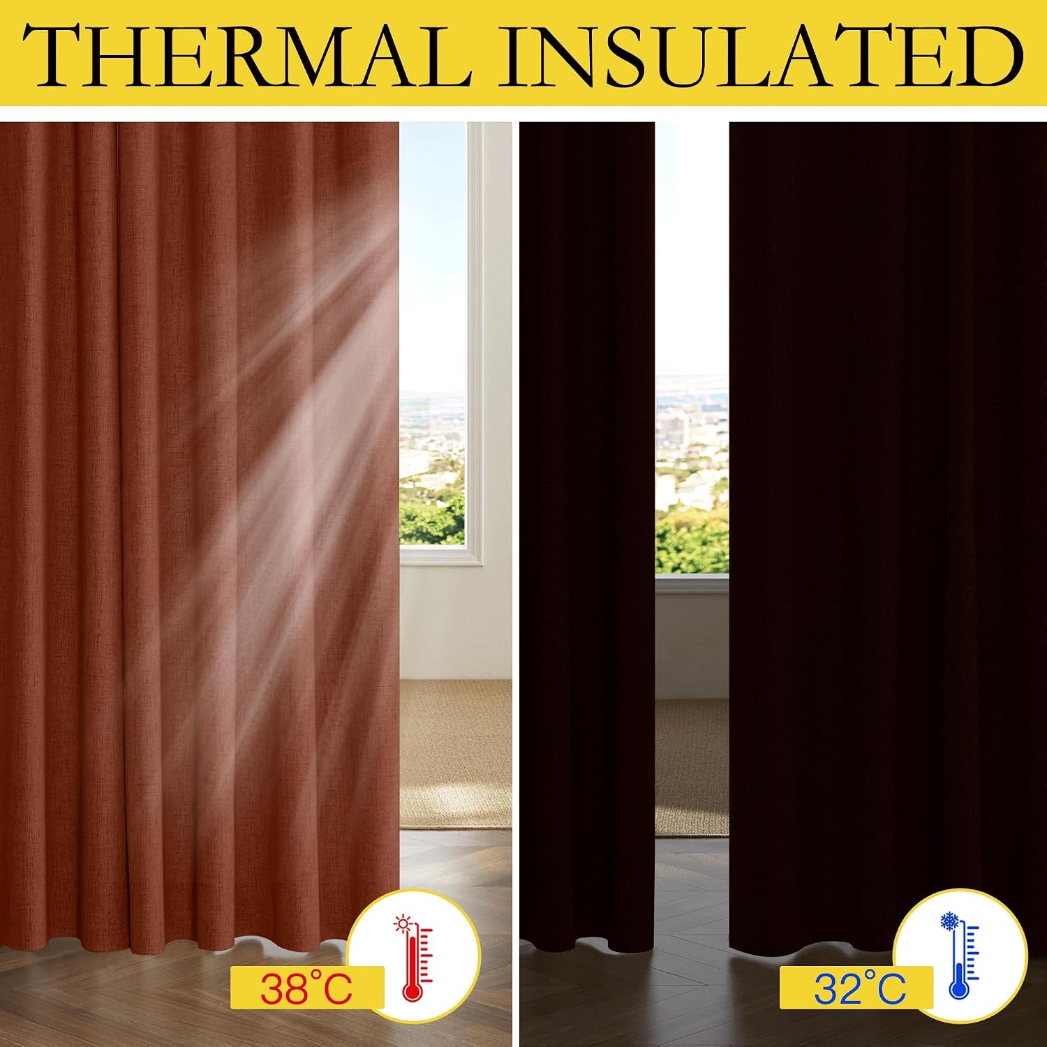 image:imageNICETOWN 100 Blackout Linen Curtains for BedroomLiving Room 90 L 2 PCsRust Orange