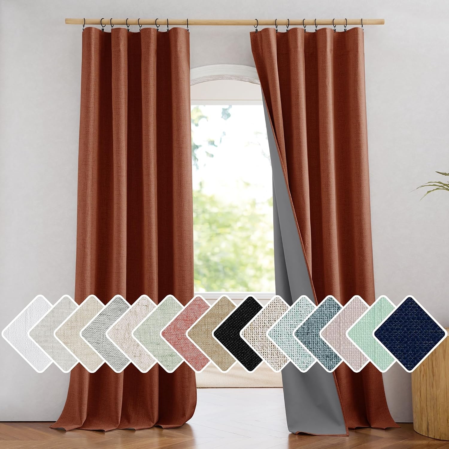 image:imageNICETOWN 100 Blackout Linen Curtains for BedroomLiving Room 90 L 2 PCsRust Orange