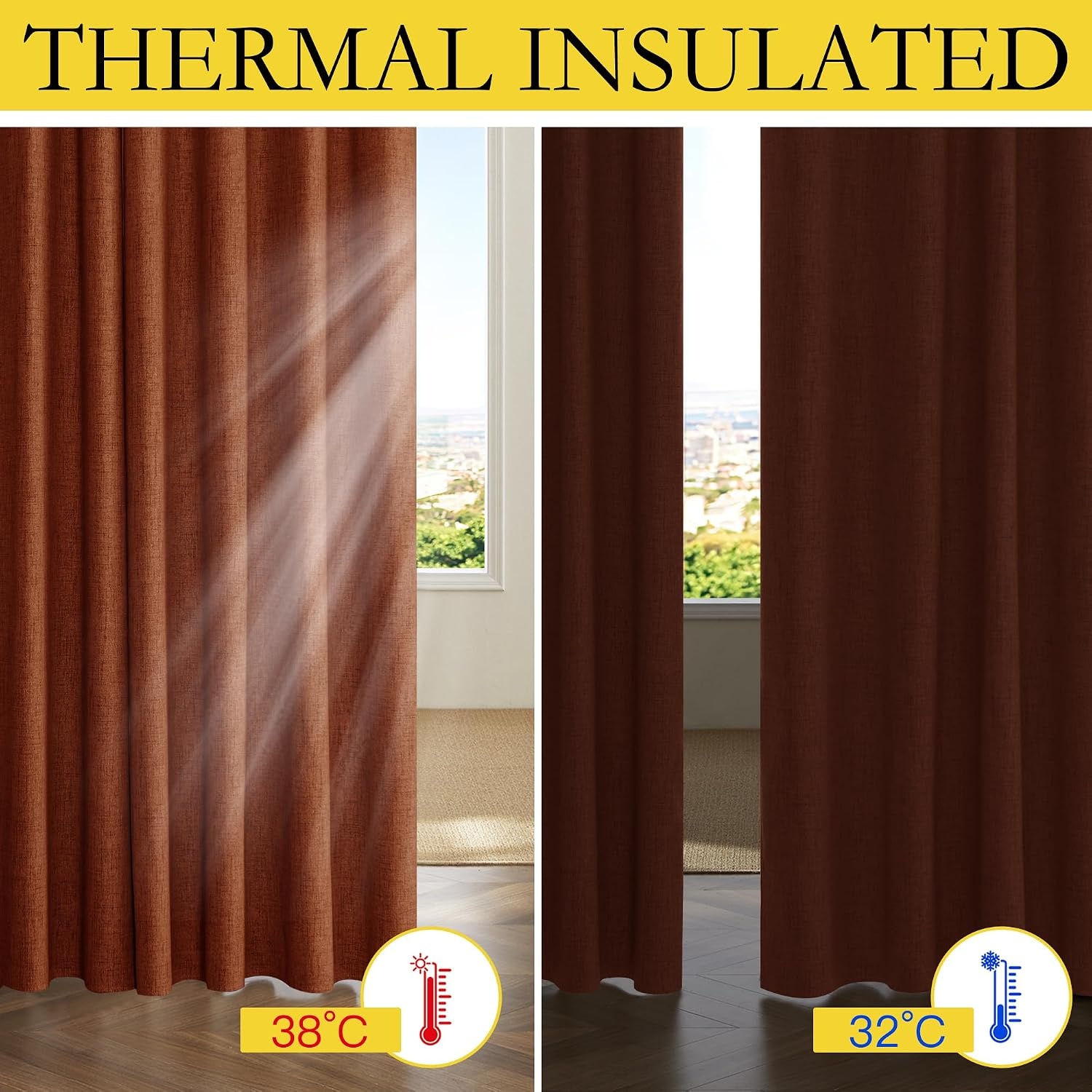 image:imageNICETOWN 100 Blackout Linen Curtains for BedroomLiving Room 90 L 2 PCsRust Orange