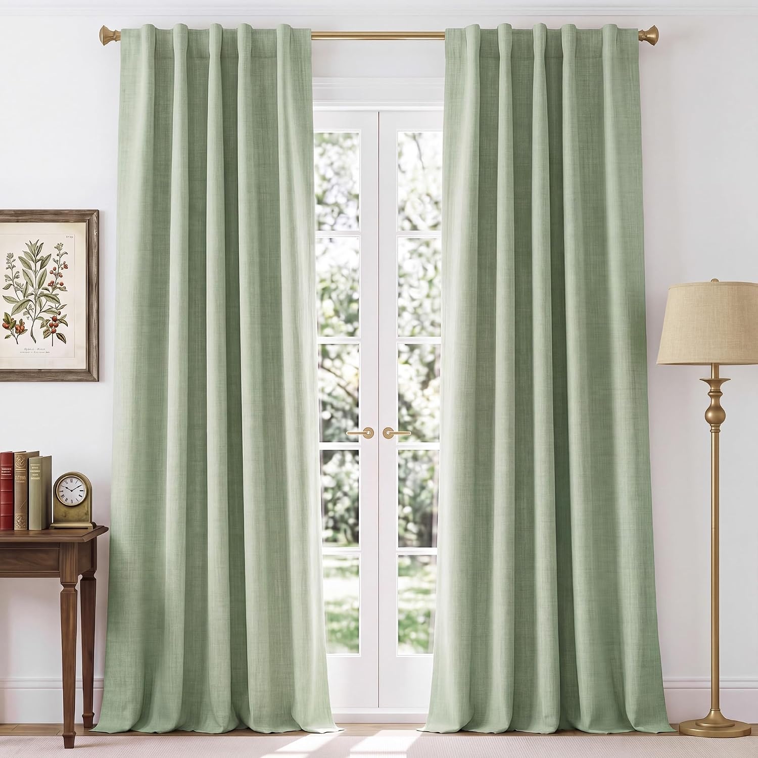 image:imageNICETOWN 100 Blackout Linen Curtains for BedroomLiving Room 90 L 2 PCsSage Green