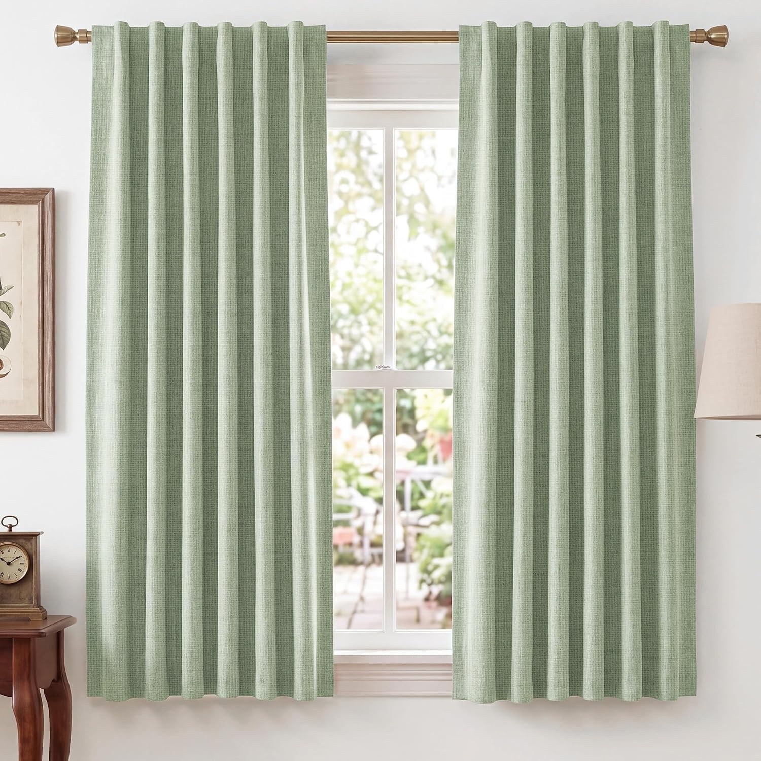 image:imageNICETOWN 100 Blackout Linen Curtains for BedroomLiving Room 90 L 2 PCsSage Green