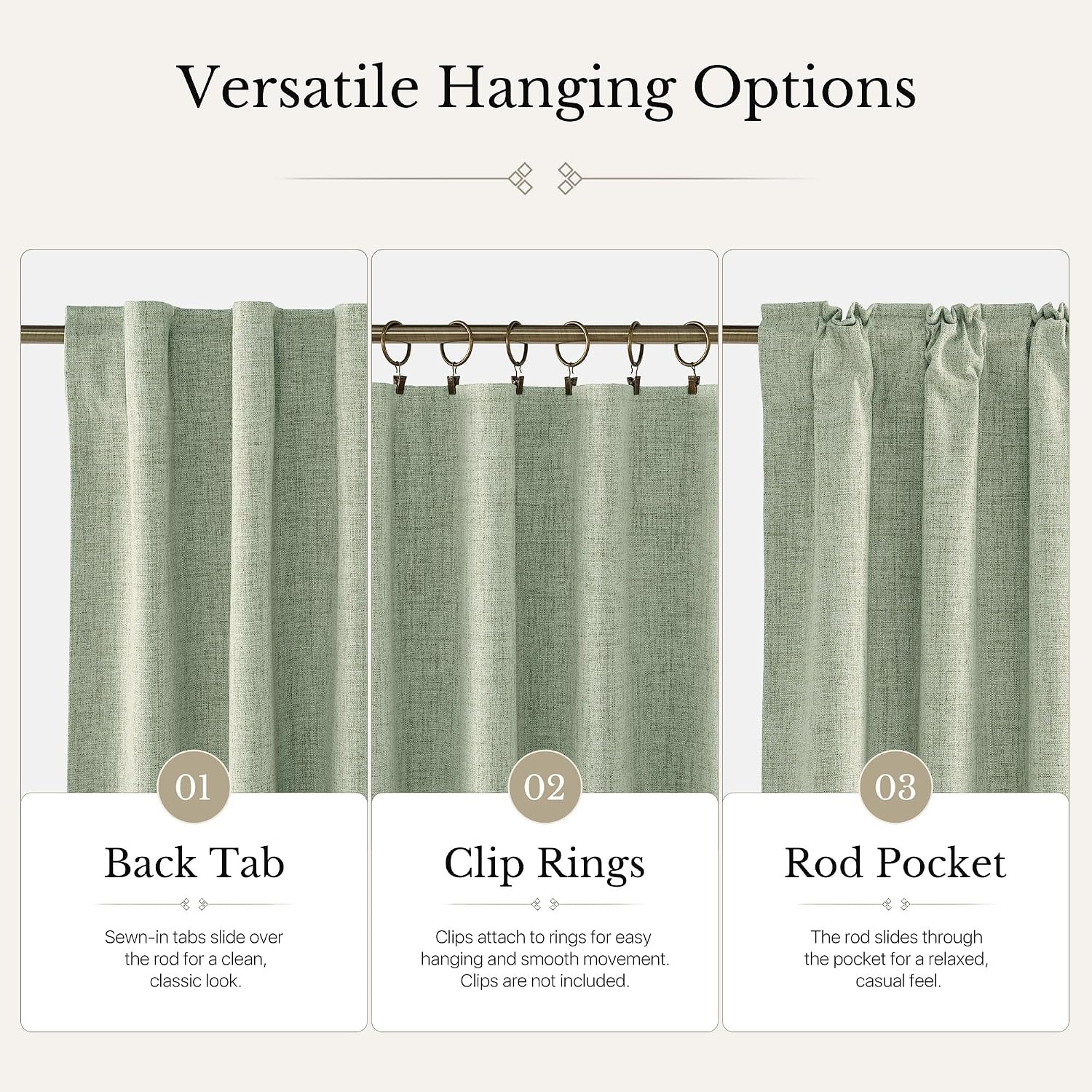 image:imageNICETOWN 100 Blackout Linen Curtains for BedroomLiving Room 90 L 2 PCsSage Green