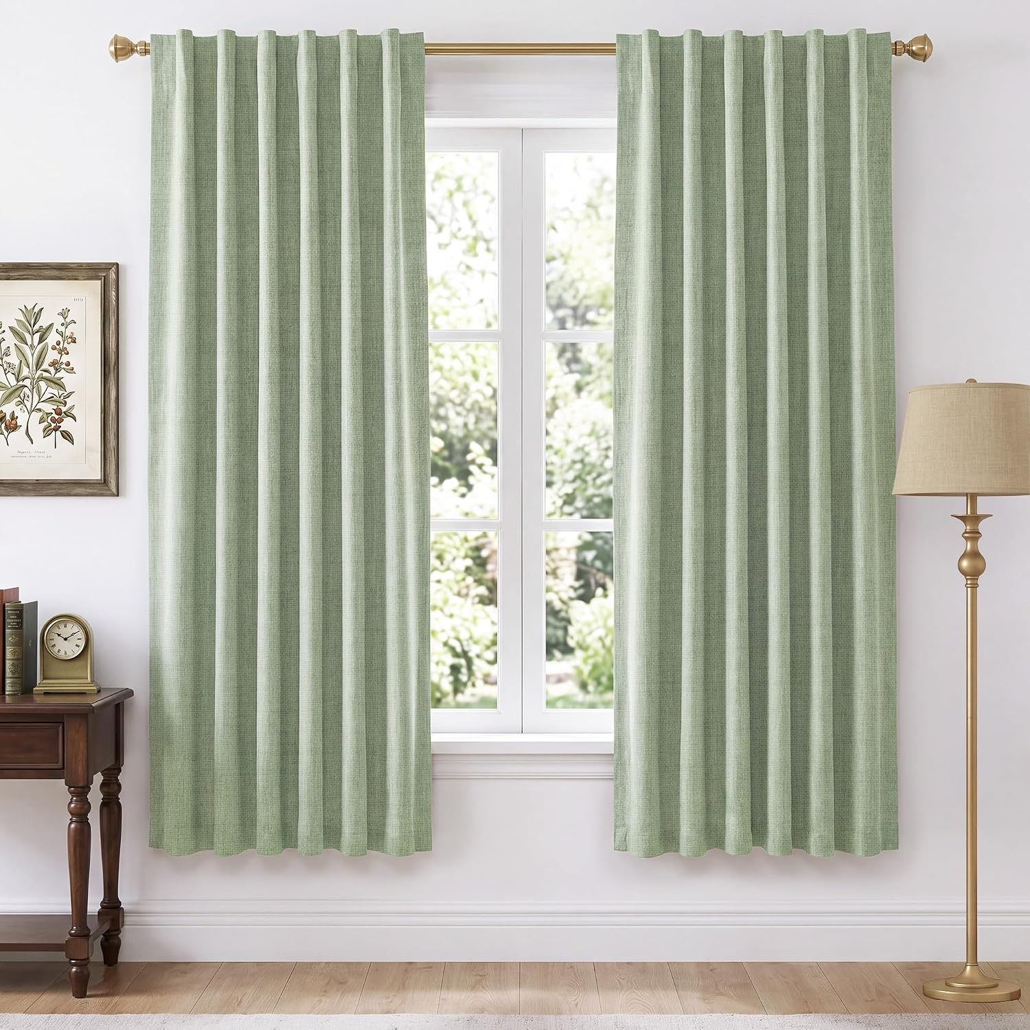 image:imageNICETOWN 100 Blackout Linen Curtains for BedroomLiving Room 90 L 2 PCsSage Green