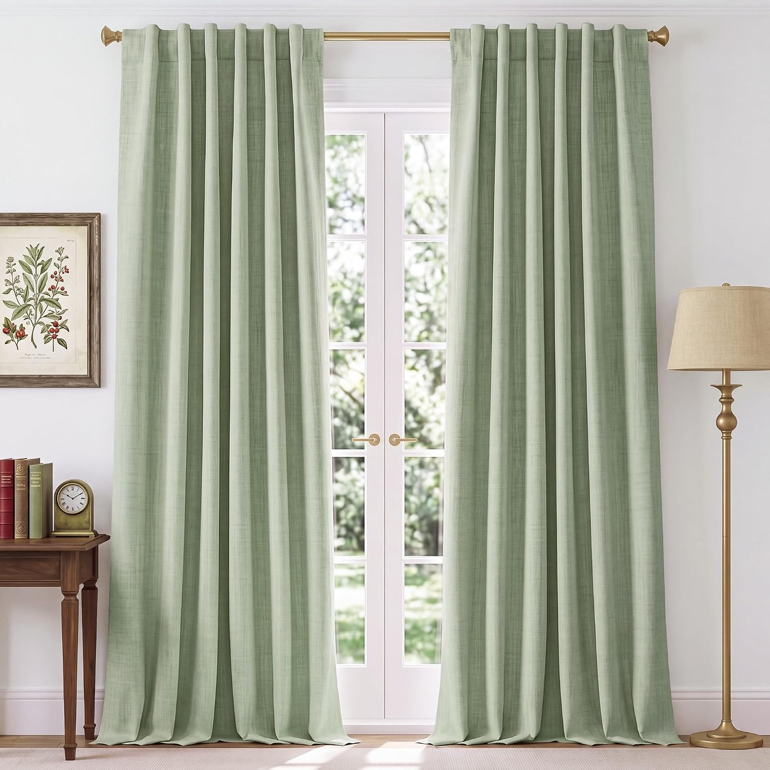 image:imageNICETOWN 100 Blackout Linen Curtains for BedroomLiving Room 90 L 2 PCsSage Green
