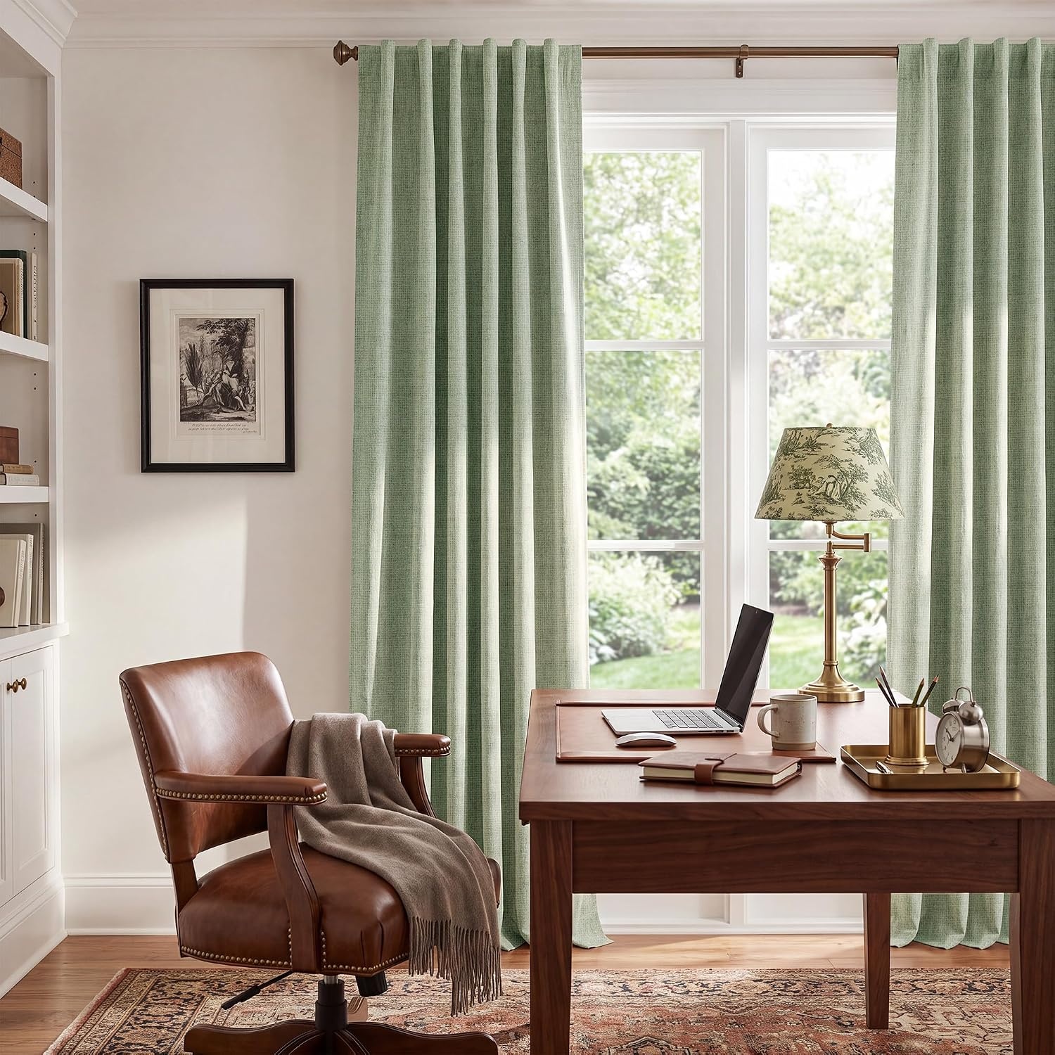 image:imageNICETOWN 100 Blackout Linen Curtains for BedroomLiving Room 90 L 2 PCsSage Green