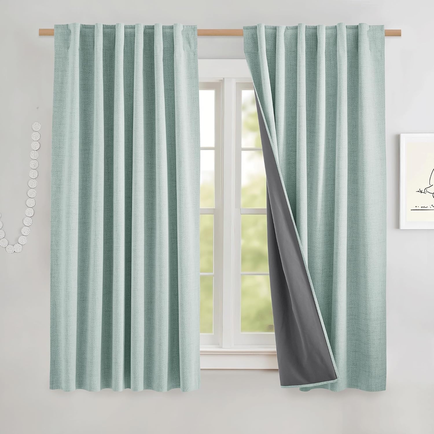 image:imageNICETOWN 100 Blackout Linen Curtains for BedroomLiving Room 90 L 2 PCsSeafoam Green