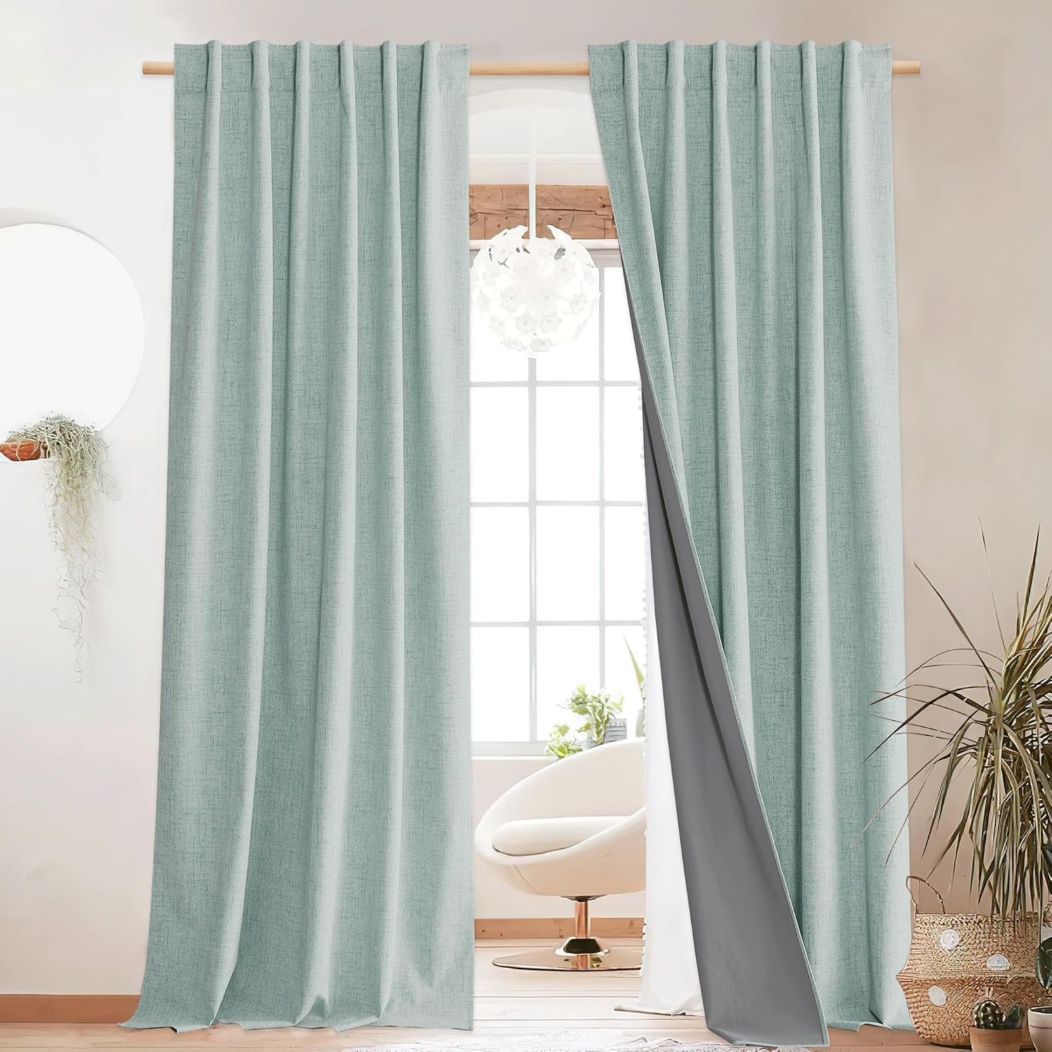 image:imageNICETOWN 100 Blackout Linen Curtains for BedroomLiving Room 90 L 2 PCsSeafoam Green