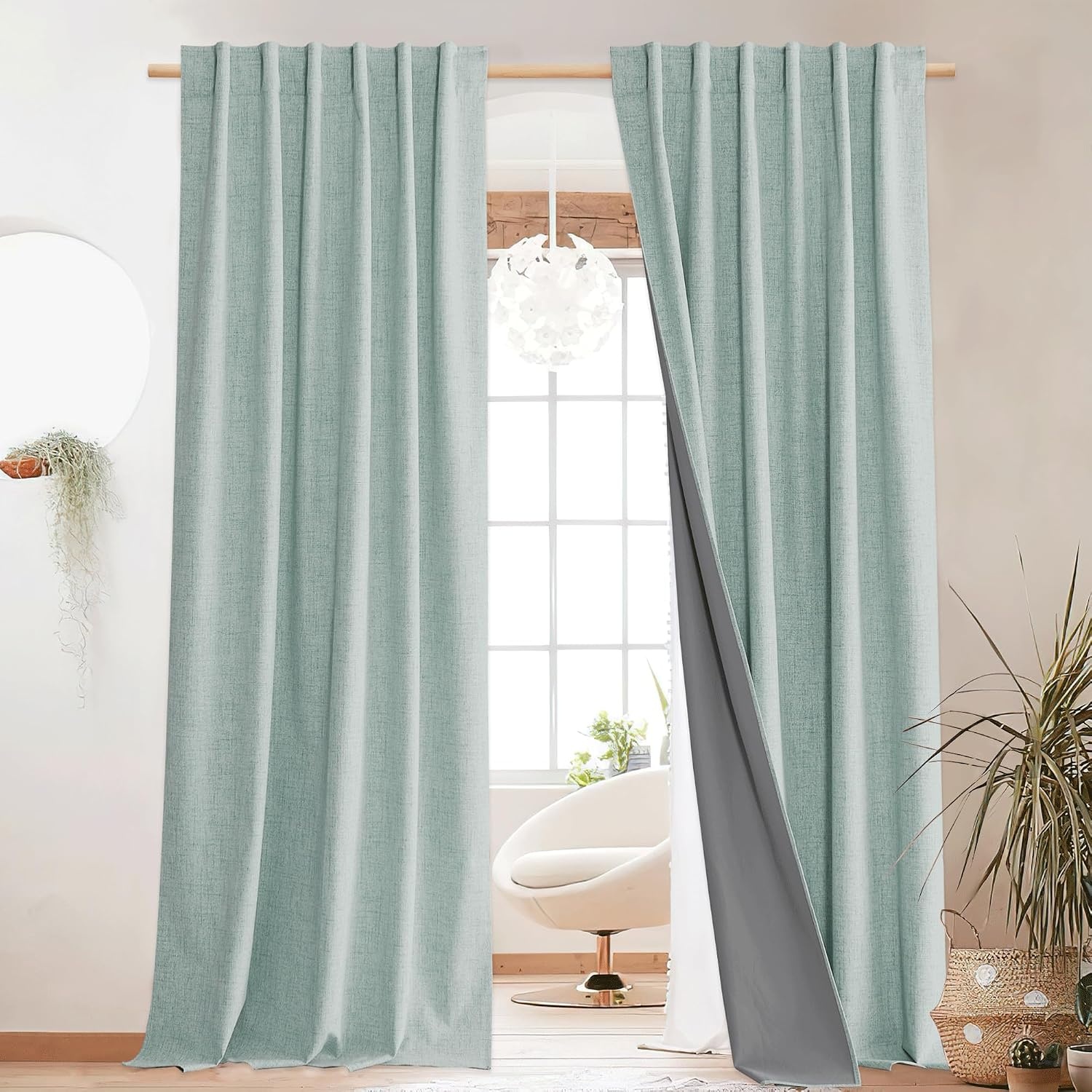 image:imageNICETOWN 100 Blackout Linen Curtains for BedroomLiving Room 90 L 2 PCsSeafoam Green