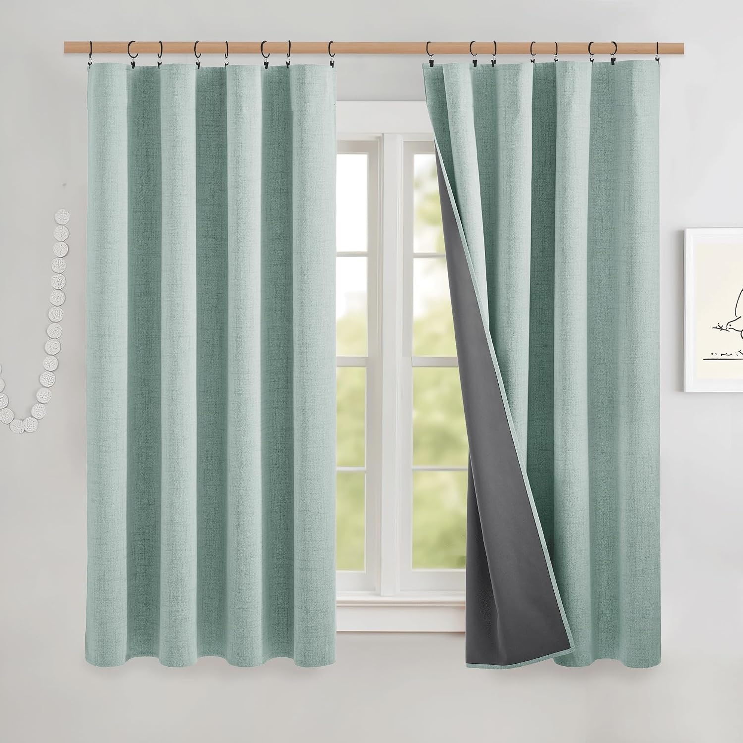 image:imageNICETOWN 100 Blackout Linen Curtains for BedroomLiving Room 90 L 2 PCsSeafoam Green