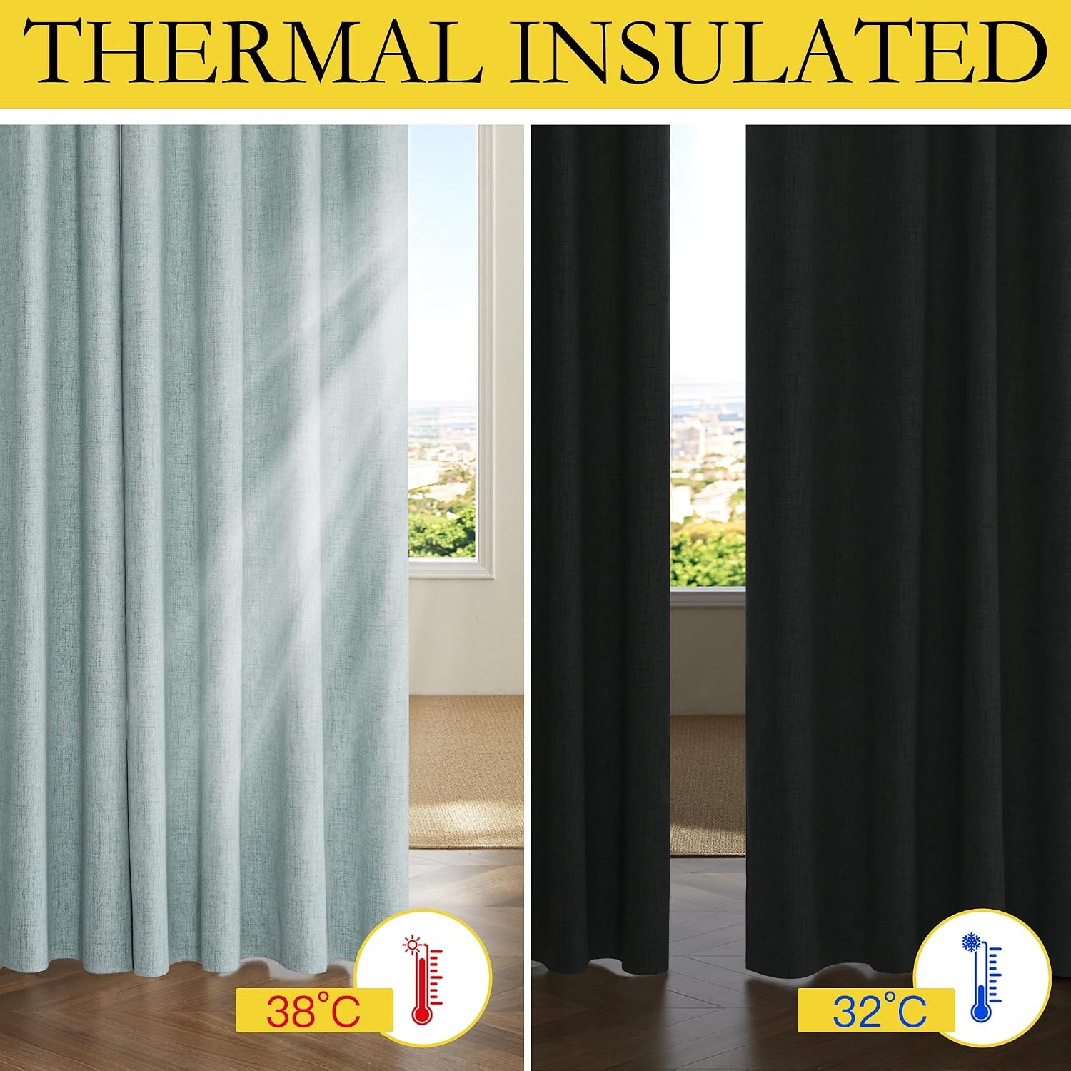 image:imageNICETOWN 100 Blackout Linen Curtains for BedroomLiving Room 90 L 2 PCsSeafoam Green