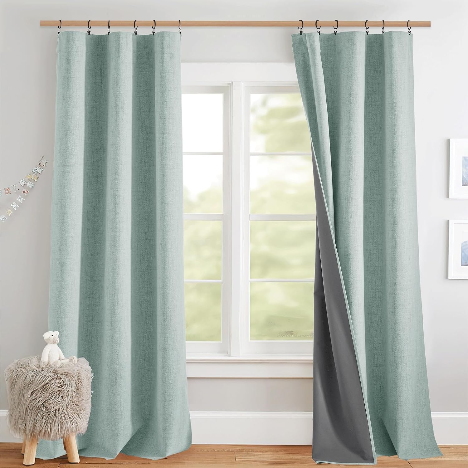 image:imageNICETOWN 100 Blackout Linen Curtains for BedroomLiving Room 90 L 2 PCsSeafoam Green