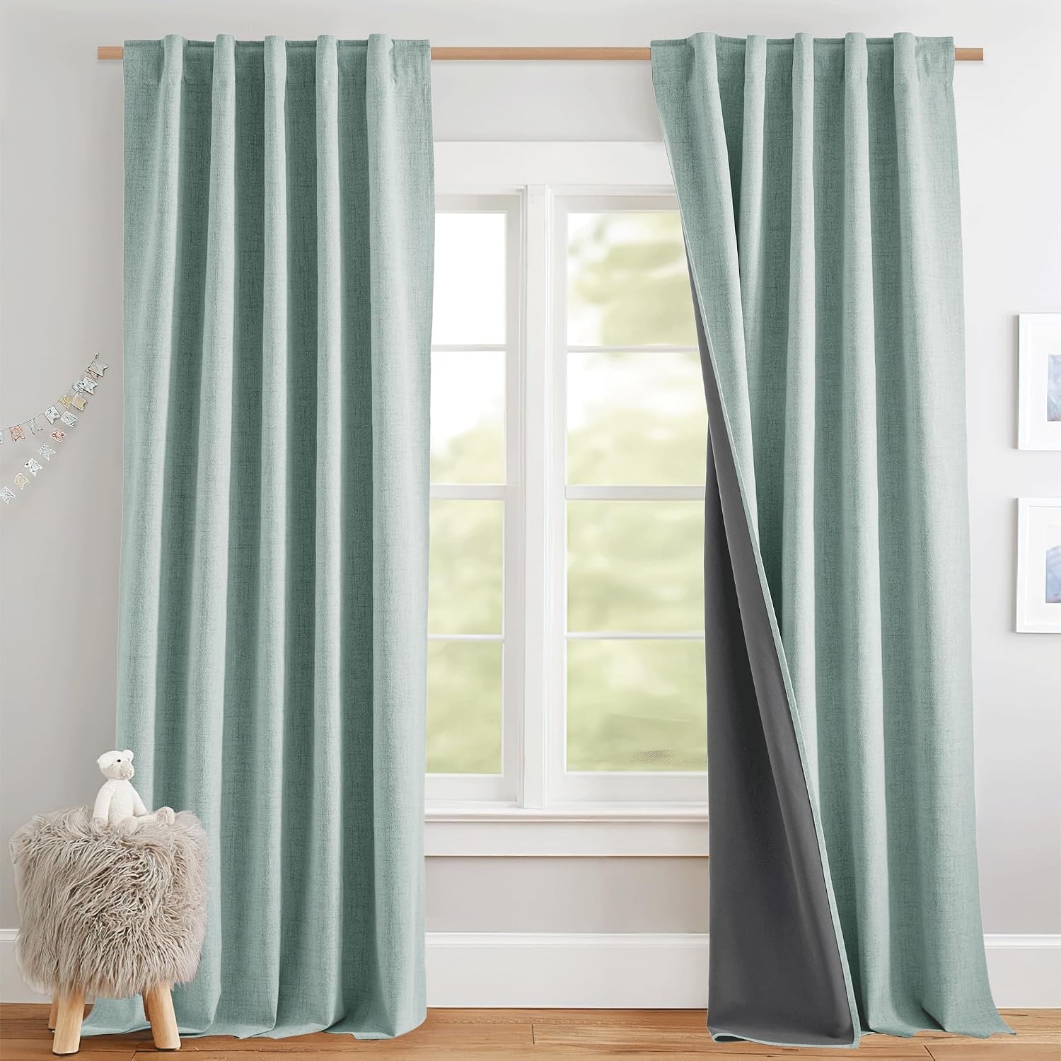 image:imageNICETOWN 100 Blackout Linen Curtains for BedroomLiving Room 90 L 2 PCsSeafoam Green