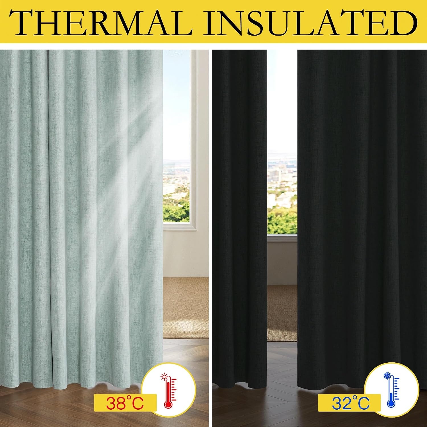 image:imageNICETOWN 100 Blackout Linen Curtains for BedroomLiving Room 90 L 2 PCsSeafoam Green