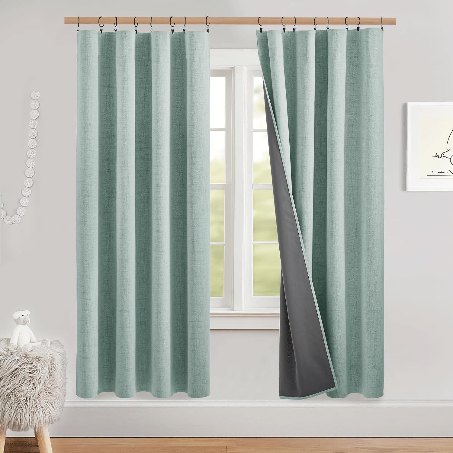 image:imageNICETOWN 100 Blackout Linen Curtains for BedroomLiving Room 90 L 2 PCsSeafoam Green