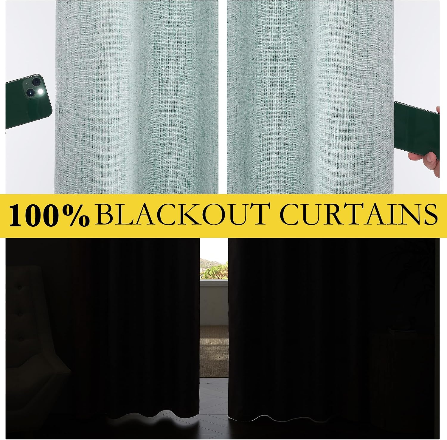 image:imageNICETOWN 100 Blackout Linen Curtains for BedroomLiving Room 90 L 2 PCsSeafoam Green