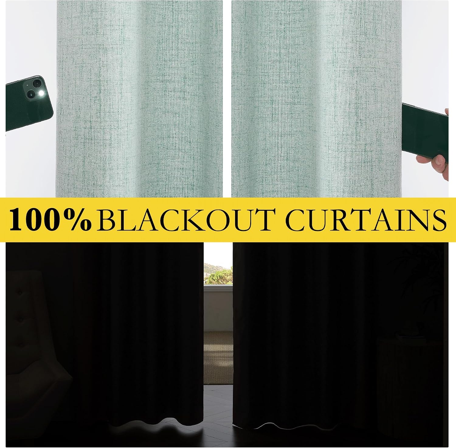 image:imageNICETOWN 100 Blackout Linen Curtains for BedroomLiving Room 90 L 2 PCsSeafoam Green